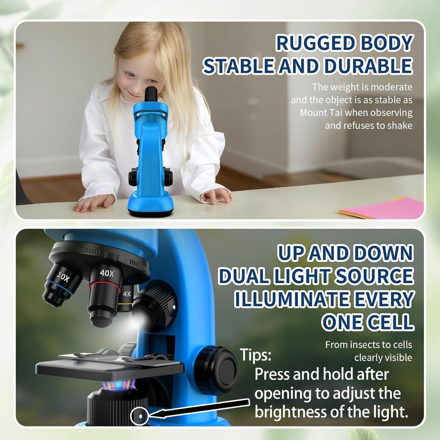 WSDMIC Kid Microscope 40x-1600x Magnification STEM Kit with Slides & Tools | Blue