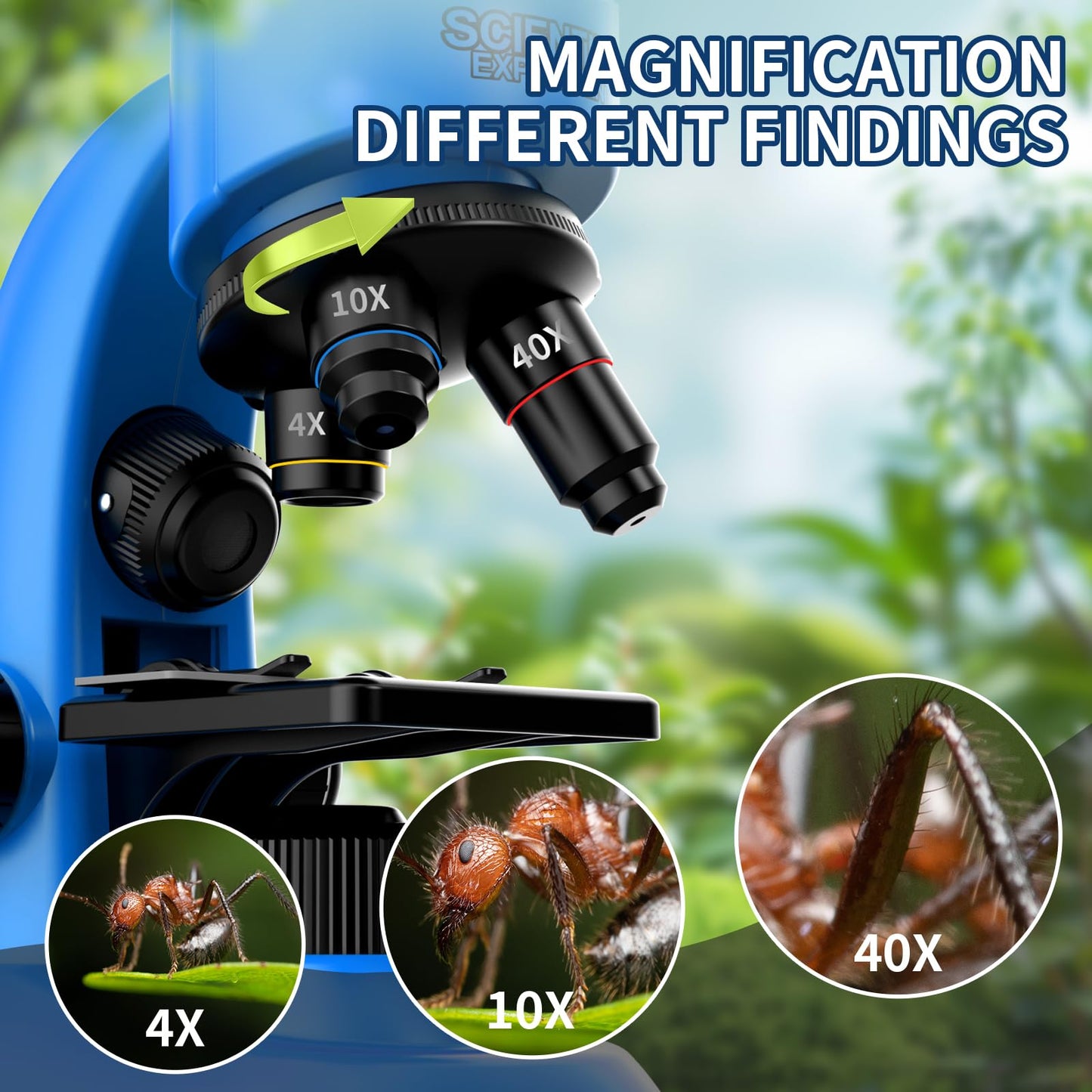 WSDMIC Kid Microscope 40x-1600x Magnification STEM Kit with Slides & Tools | Blue