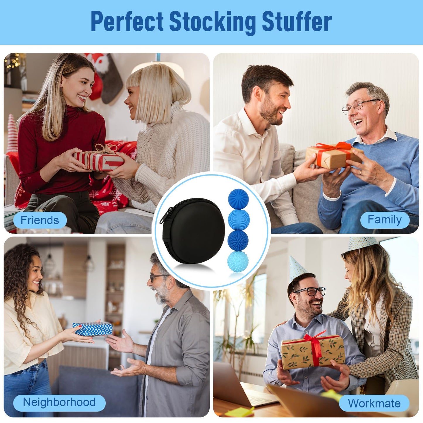WSEJK Fidget Balls - 4Pcs Textured Sensory Toys for Adults & Teens