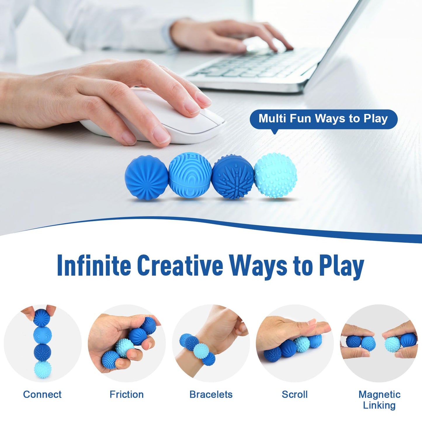 WSEJK Fidget Balls - 4Pcs Textured Sensory Toys for Adults & Teens