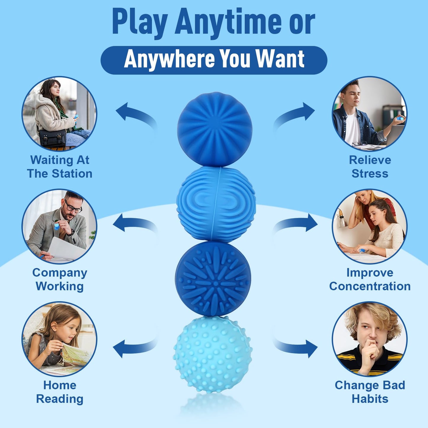 WSEJK Fidget Balls - 4Pcs Textured Sensory Toys for Adults & Teens