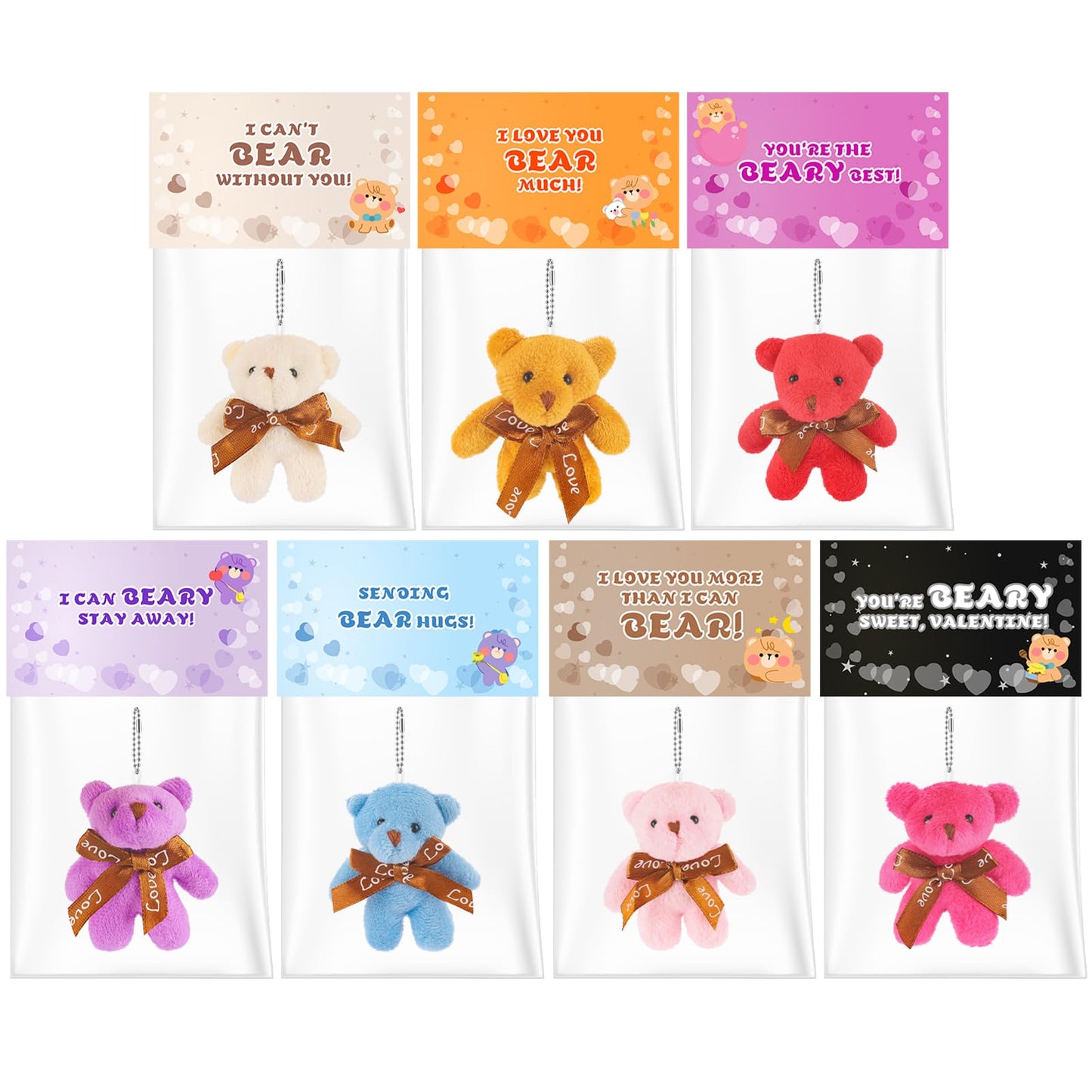 Wsorik 28-Pack Valentine Cards for Kids with Mini Plush Bear Keychains | Classroom Valentines Gifts