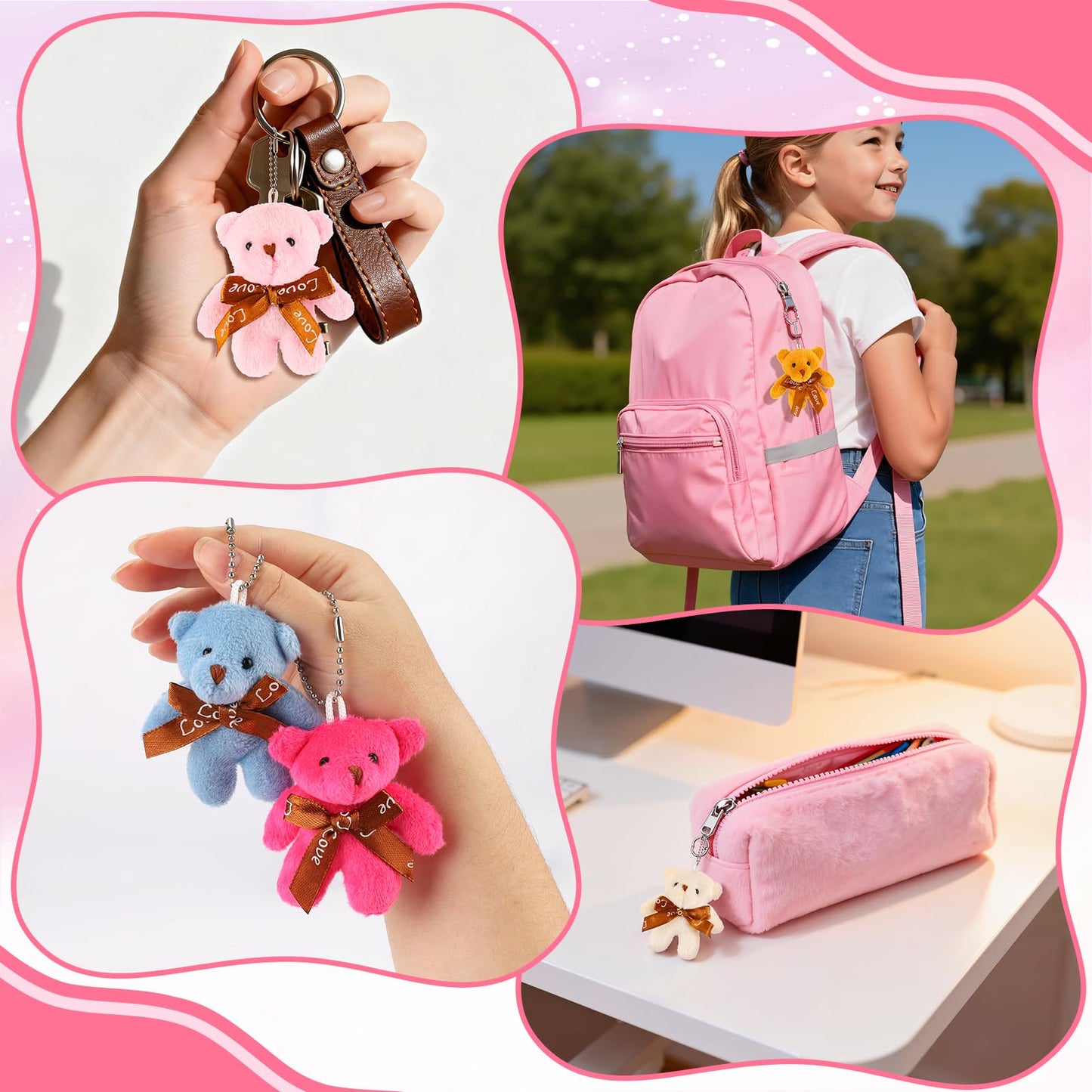 Wsorik 28-Pack Valentine Cards for Kids with Mini Plush Bear Keychains | Classroom Valentines Gifts