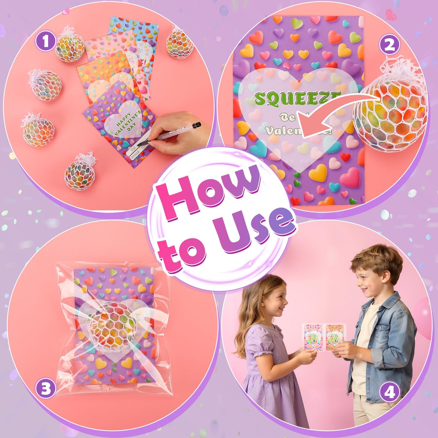 Wsorik 28-Pack Valentines Day Gifts for Kids – Classroom Fidget Balls & Card Set