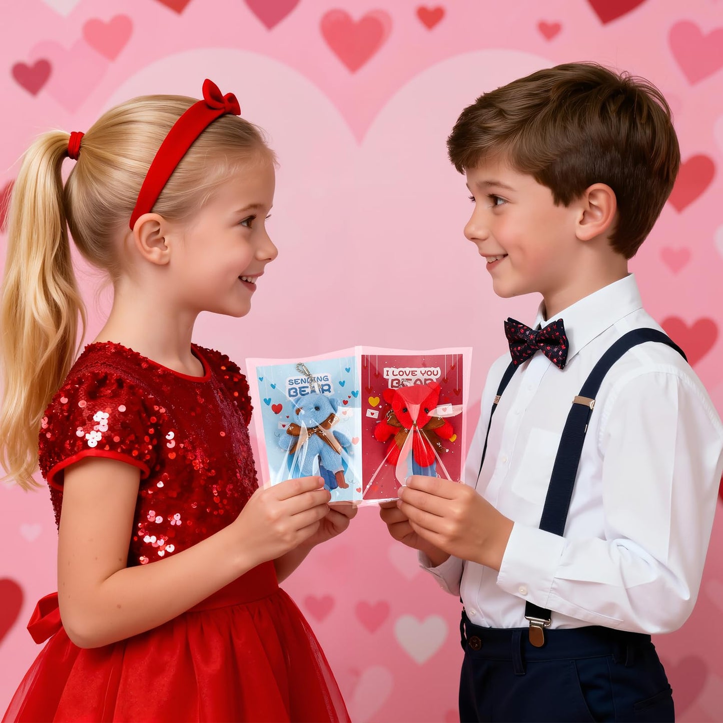 Wsorik 28-Pack Valentine Cards with Mini Plush Bear Keychains – Classroom Gifts & Party Favors