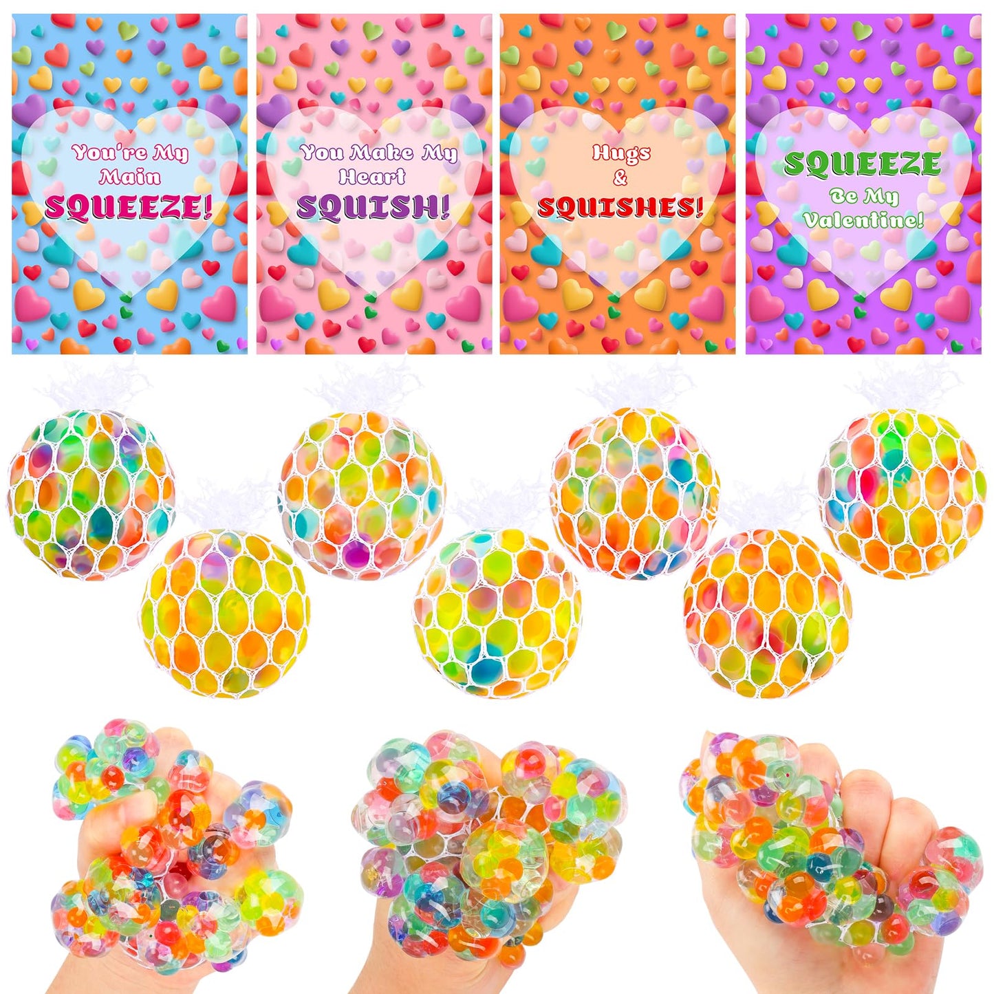 Wsorik 28-Pack Valentines Day Gifts for Kids – Classroom Fidget Balls & Card Set