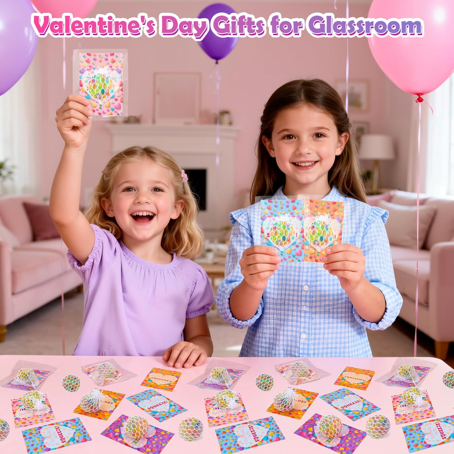 Wsorik 28-Pack Valentines Day Gifts for Kids – Classroom Fidget Balls & Card Set