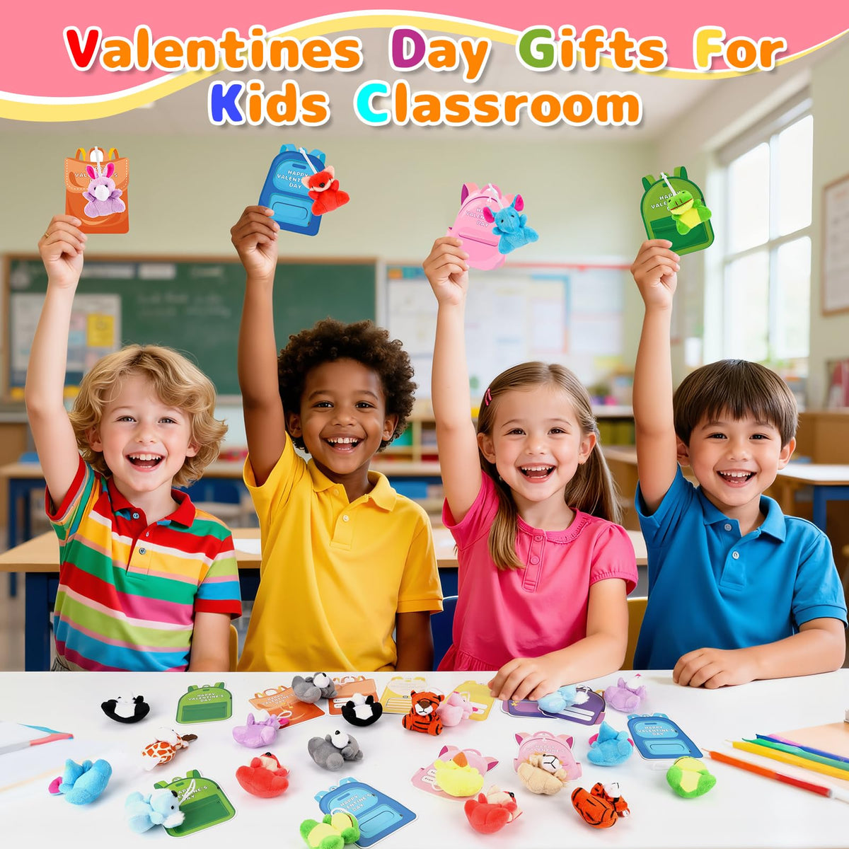 Wsorik 24-Pack Valentine's Plush Toys with Mini Animals & Cards | Classroom Gifts