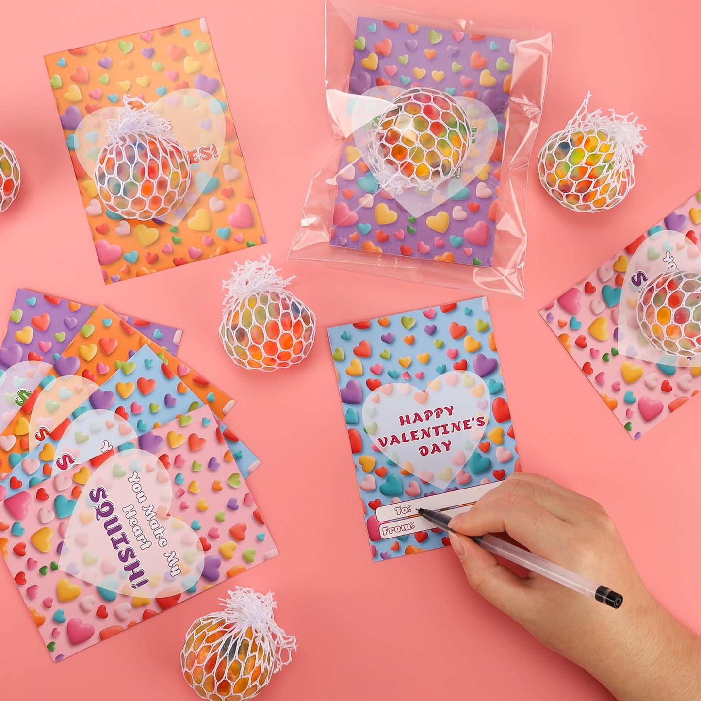 Wsorik 28-Pack Valentines Day Gifts for Kids – Classroom Fidget Balls & Card Set