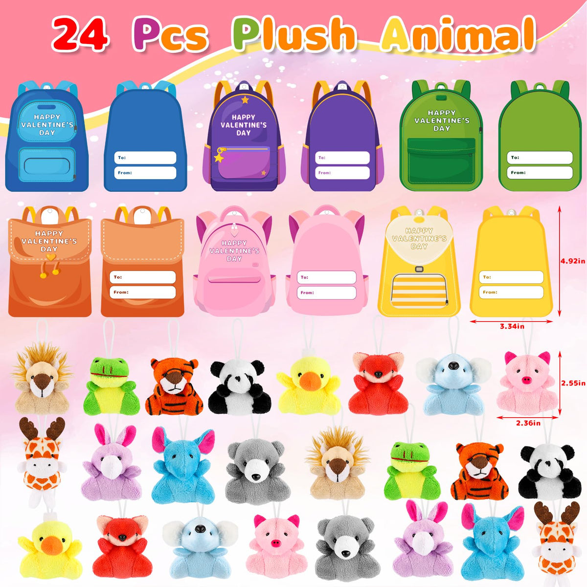 Wsorik 24-Pack Valentine's Plush Toys with Mini Animals & Cards | Classroom Gifts