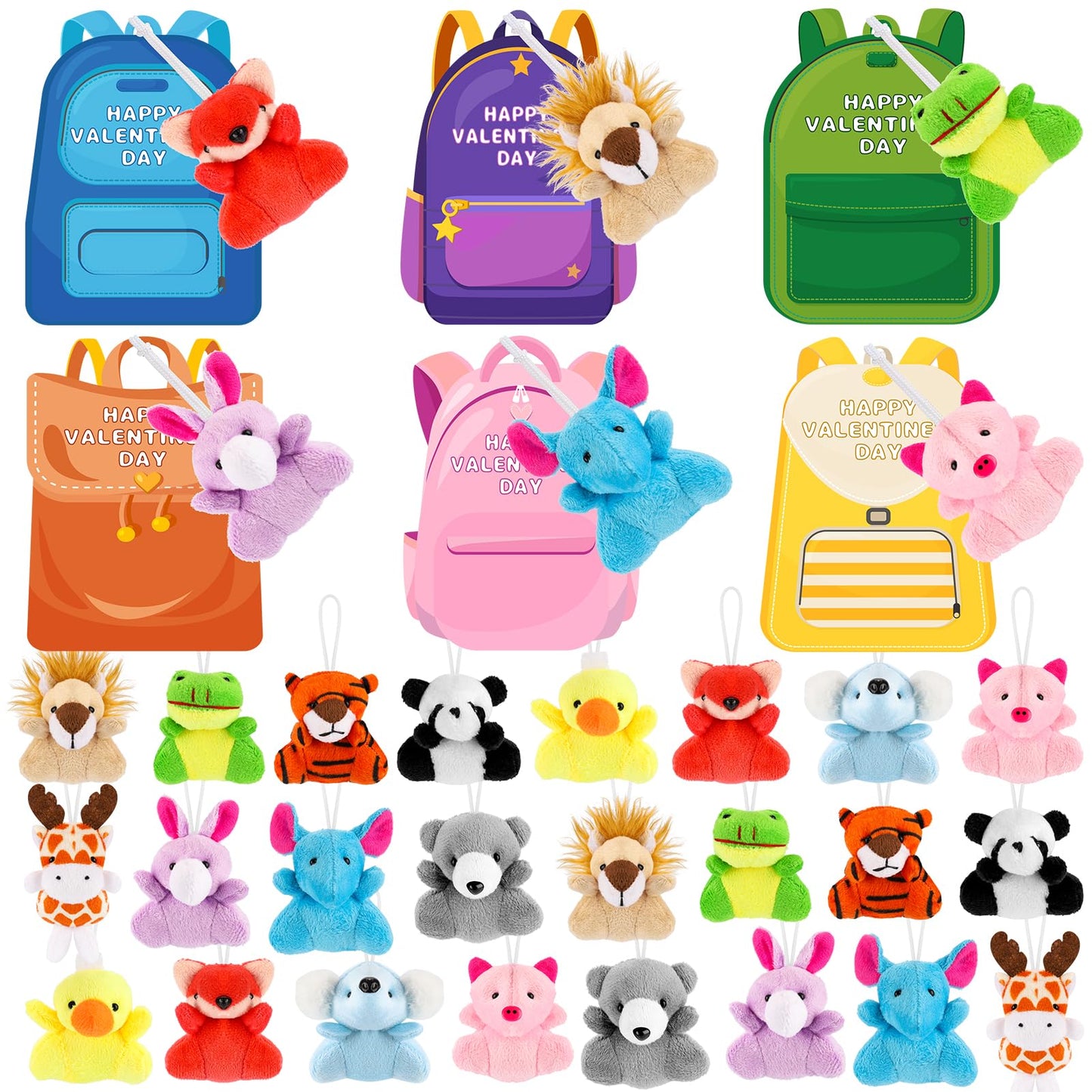 Wsorik 24-Pack Valentine's Plush Toys with Mini Animals & Cards | Classroom Gifts