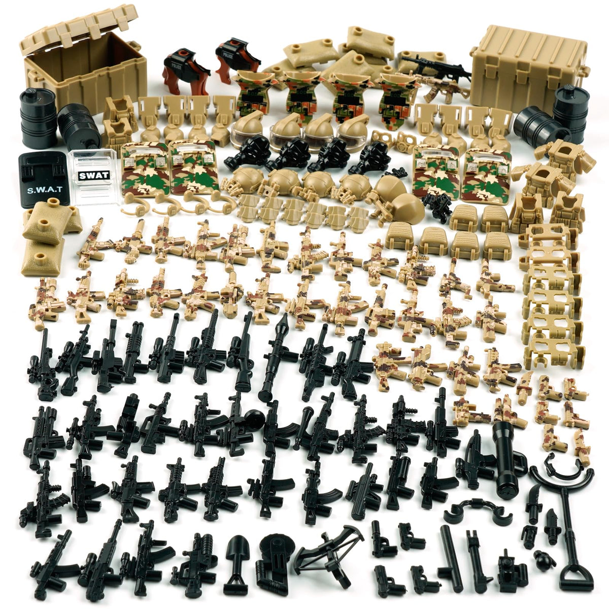 WSRYLTCH Military Army Weapons Pack Accessories – Swat Team Building Block Toys & Camouflage Gear Sets