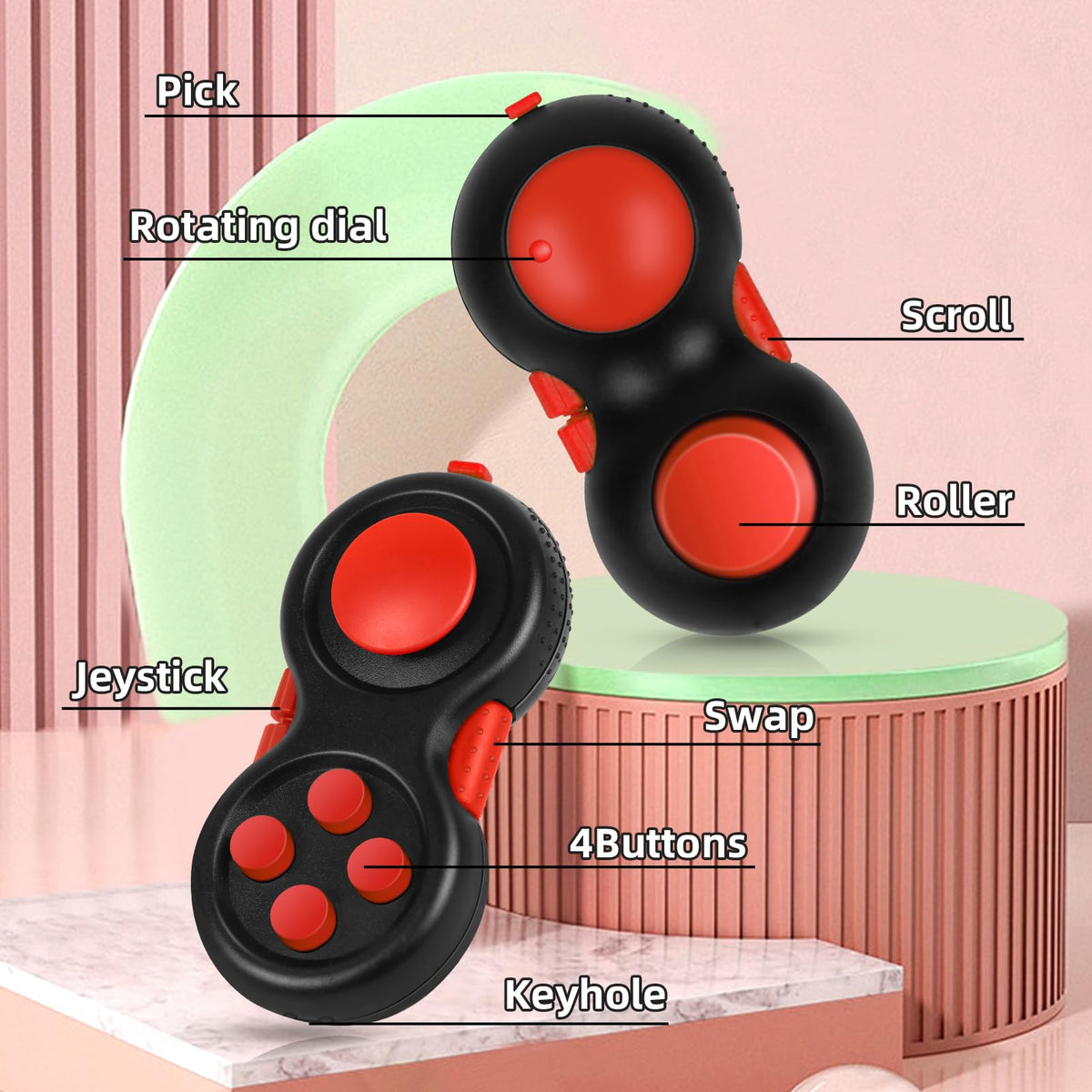WTYCD Original Fidget Toy Game — 8-Function Rubberized Controller for Focus