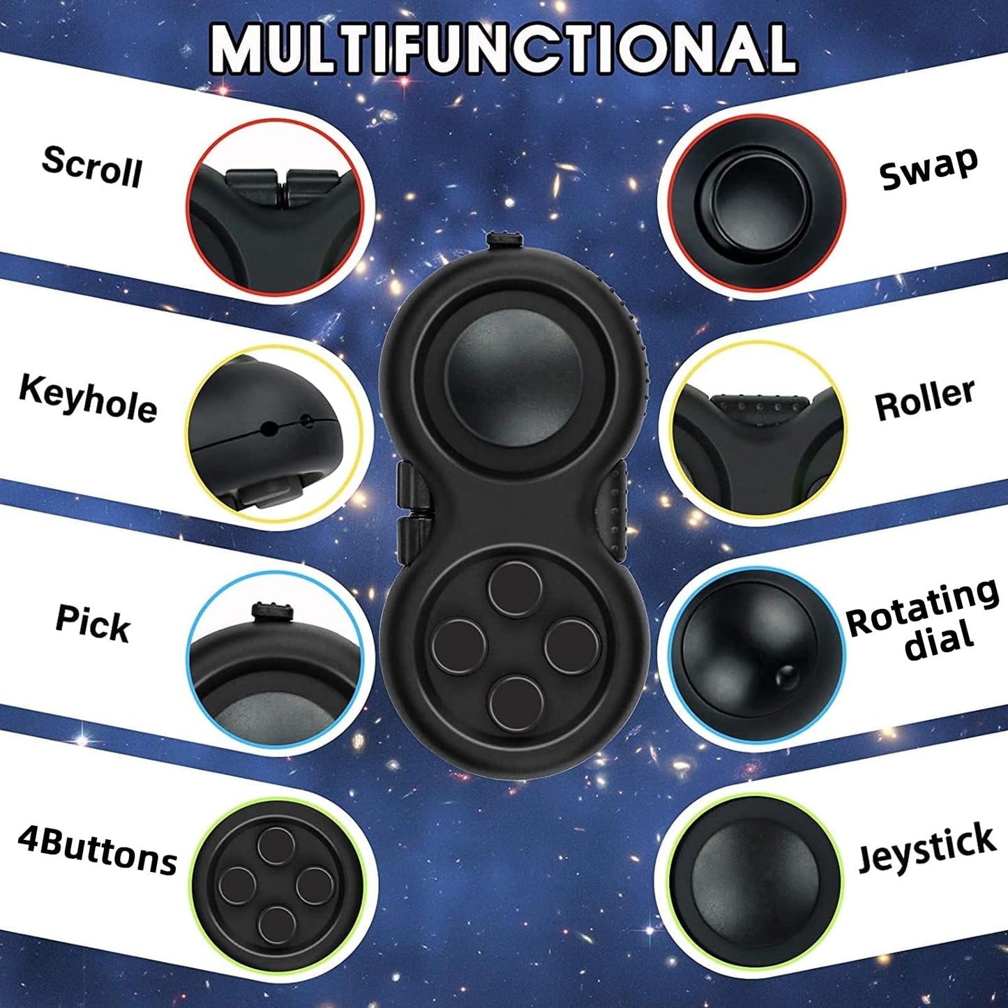 WTYCD Original Fidget Toy Game – 8-Function Rubberized Controller for Focus and Stress Relief
