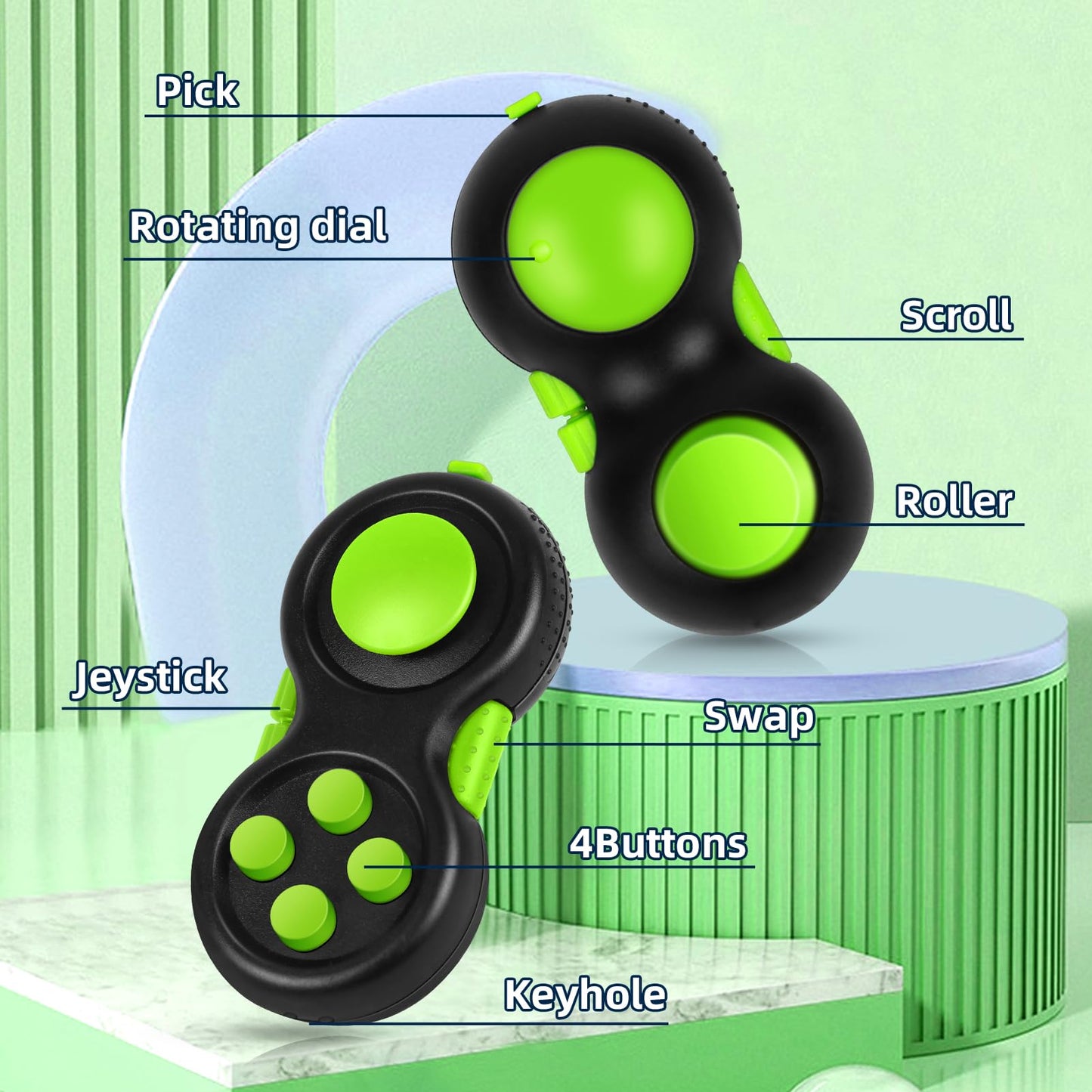 WTYCD Original Fidget Toy Game - 8 Functions, Lanyard, Ergonomic Controller (Green)