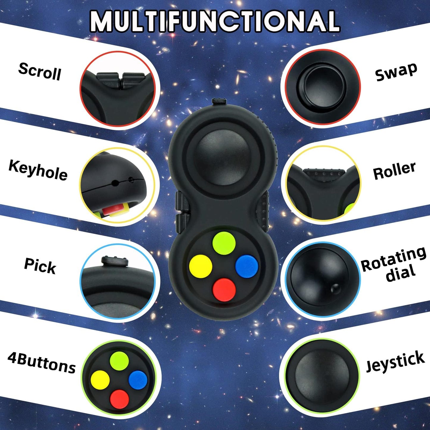 WTYCD Original Fidget Toy Game – 8-Function Rubberized Controller Fidget for Stress & Focus