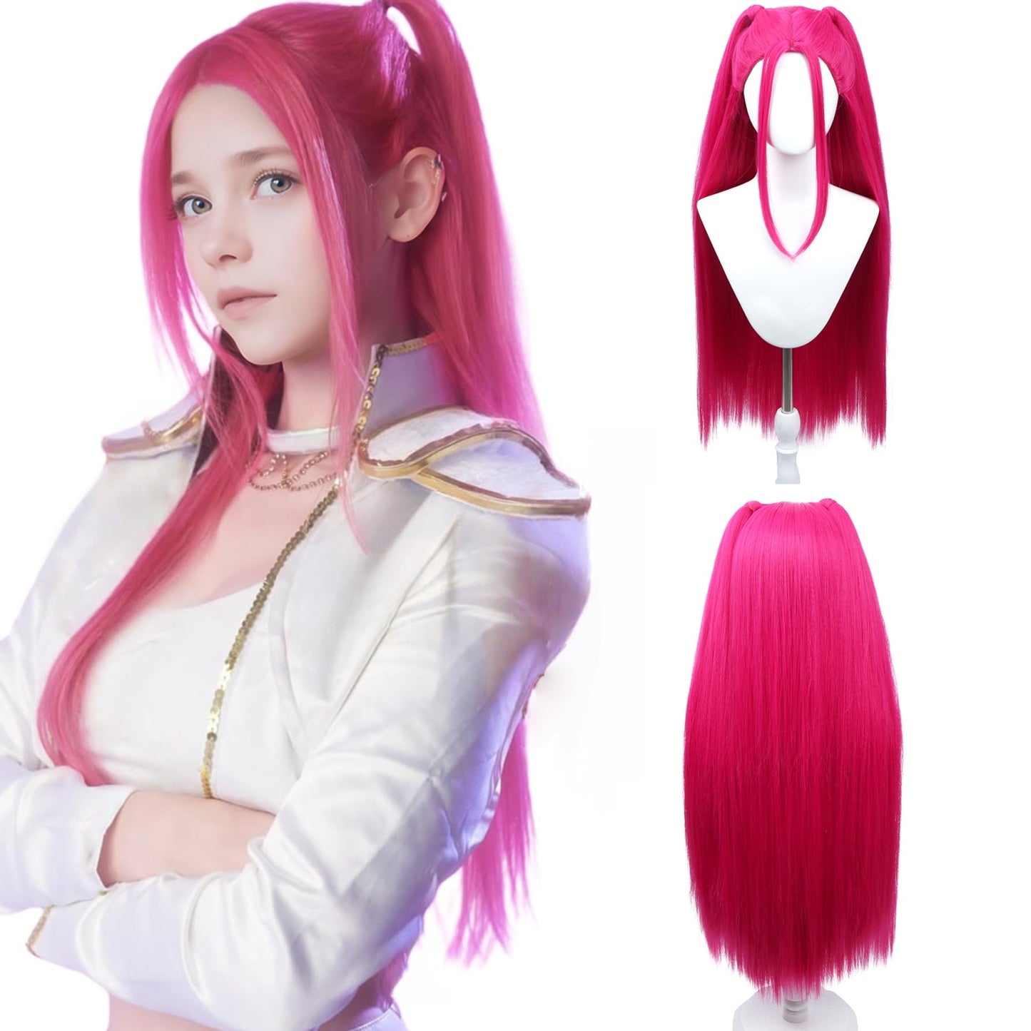 WTHCOS Long Hot Pink Wig for Women - Cosplay Anime Halloween