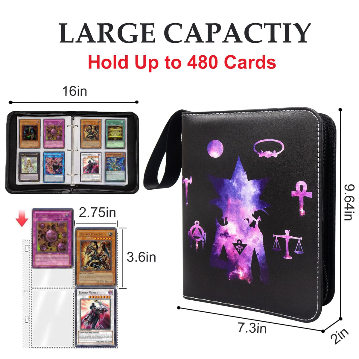 WTVIDAS 4 Pocket Yugioh Card Binder – Holds 400 Cards, Waterproof 3-Ring Album with Removable Sleeves