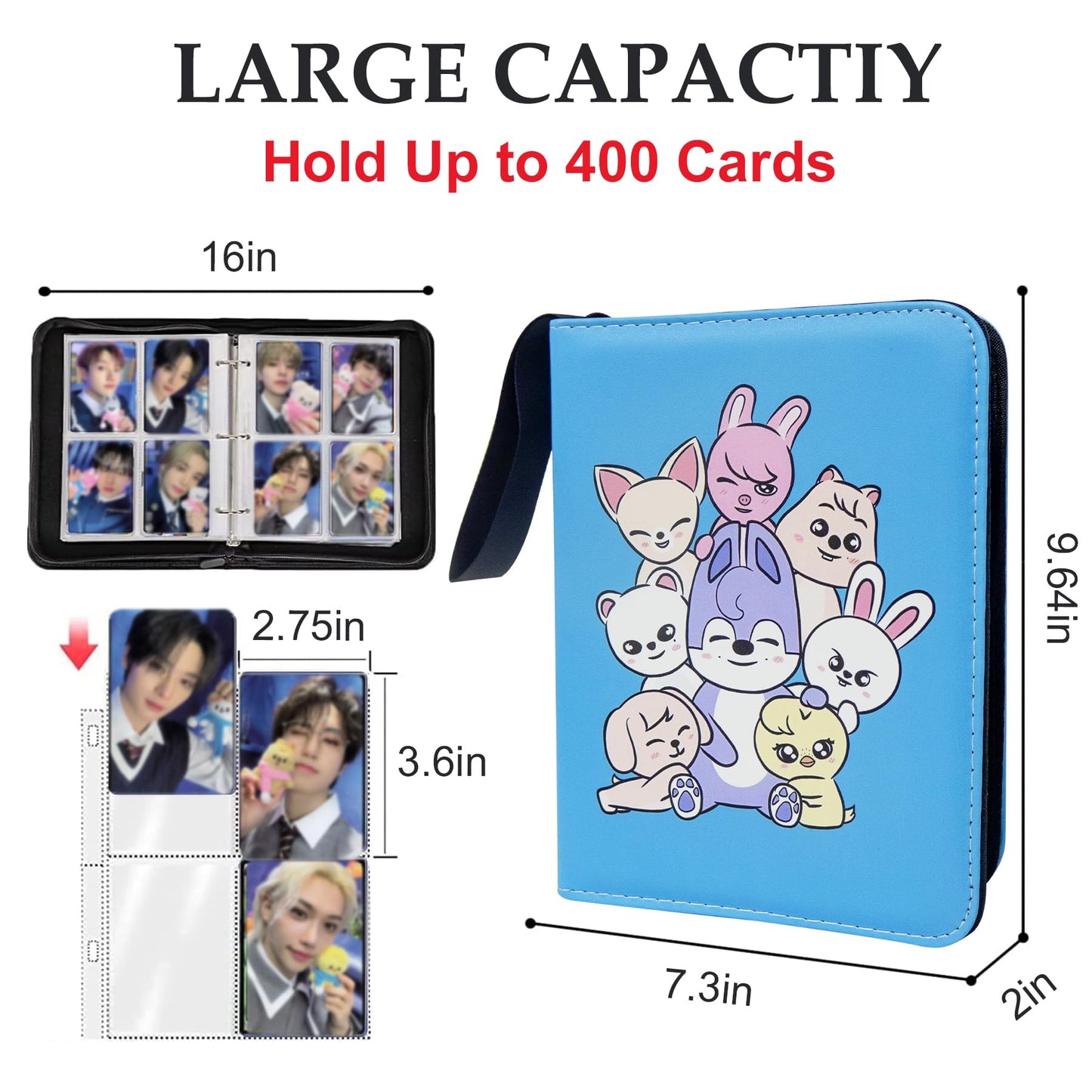 WTVIDAS Kpop Photocard Binder – 400 Card Capacity, 4-Pocket, Waterproof PU Cover, 50 Pages