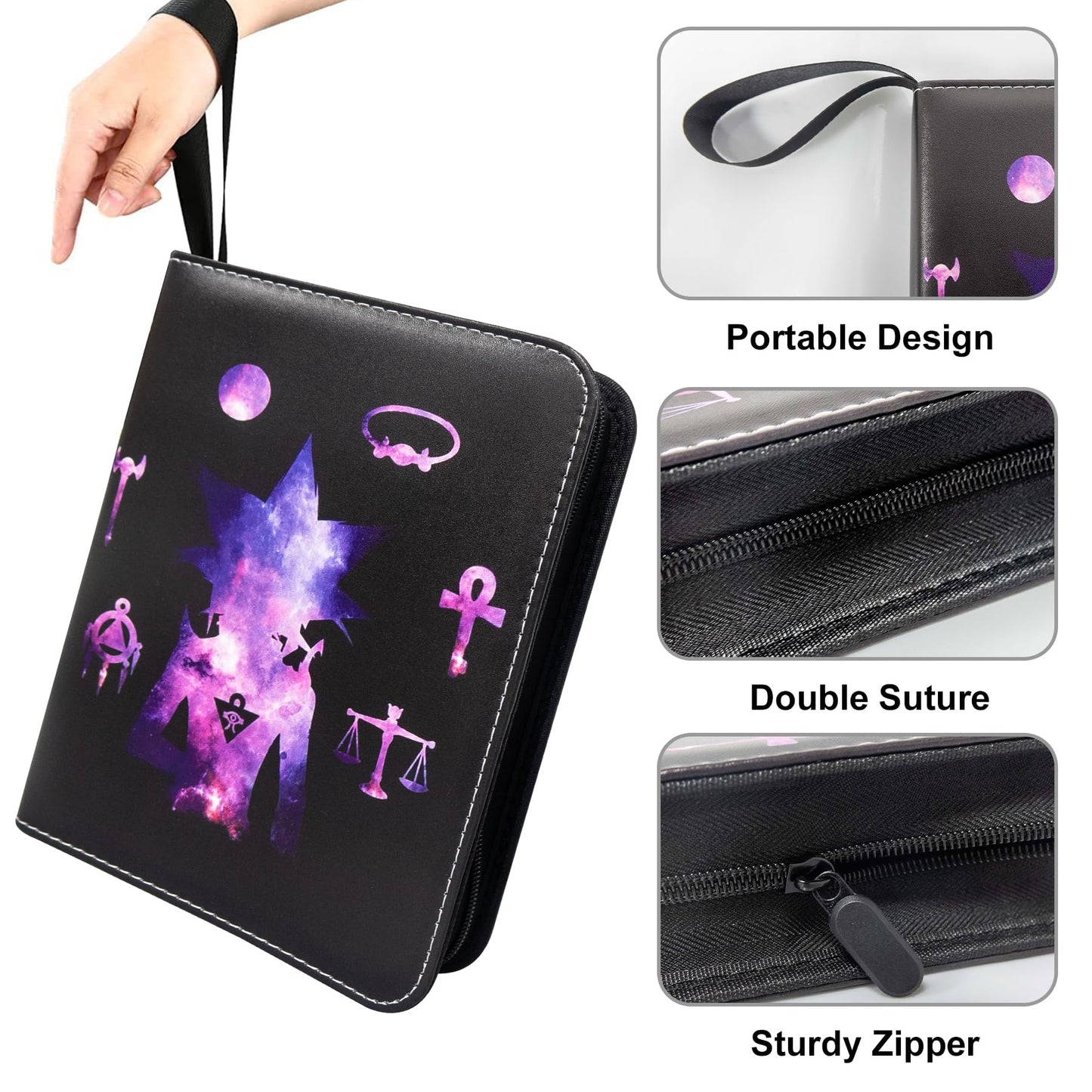 WTVIDAS 4 Pocket Yugioh Card Binder – Holds 400 Cards, Waterproof 3-Ring Album with Removable Sleeves