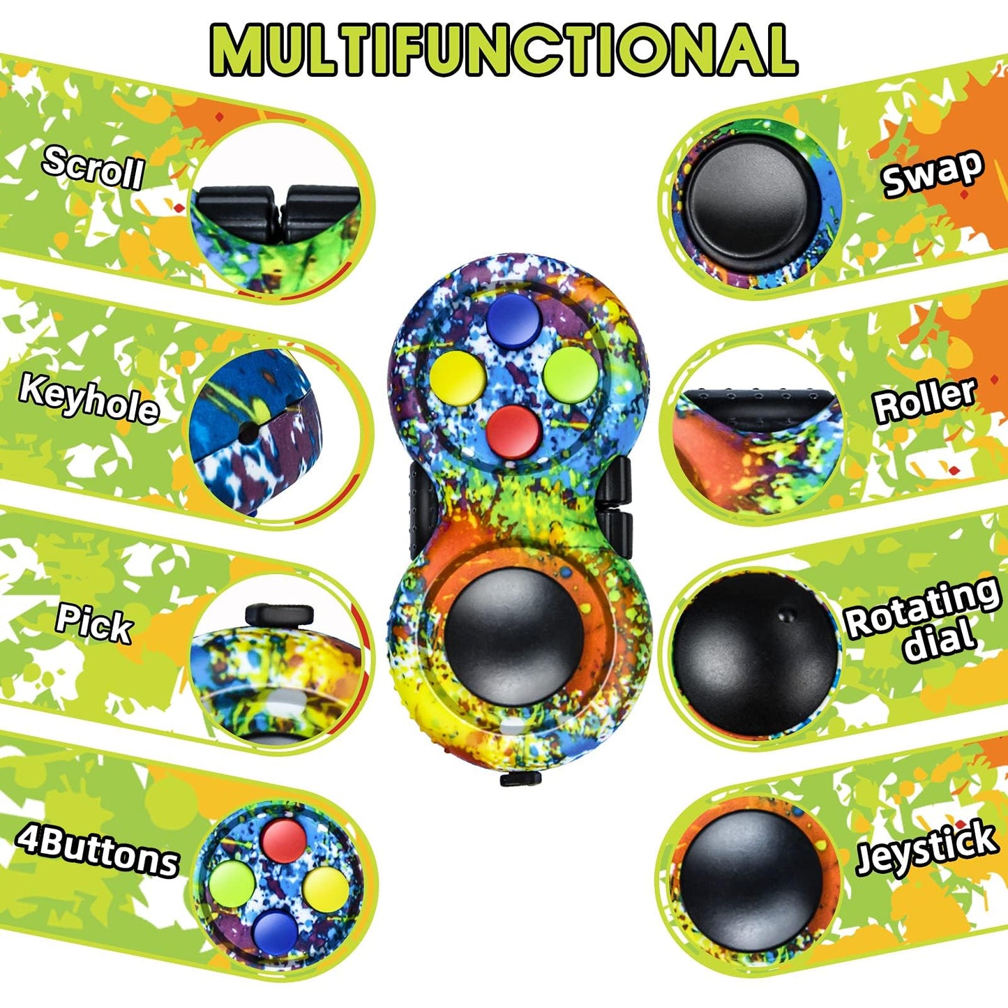 WTYCD Original Fidget Toy — Rubberized Controller with 8 Functions & Lanyard for Focus
