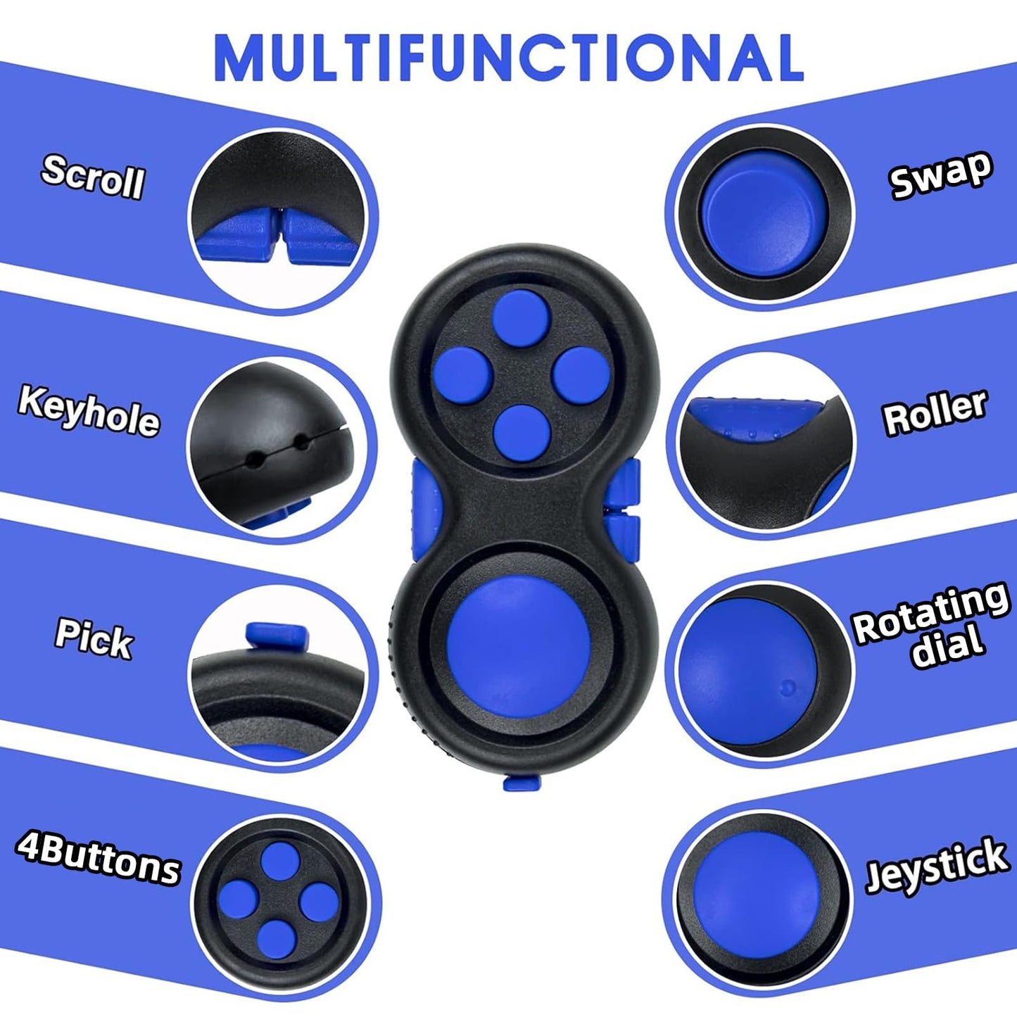 WTYCD Original Fidget Toy — 8-Function Rubberized Controller for Focus, Stress Relief & Pocket Portability