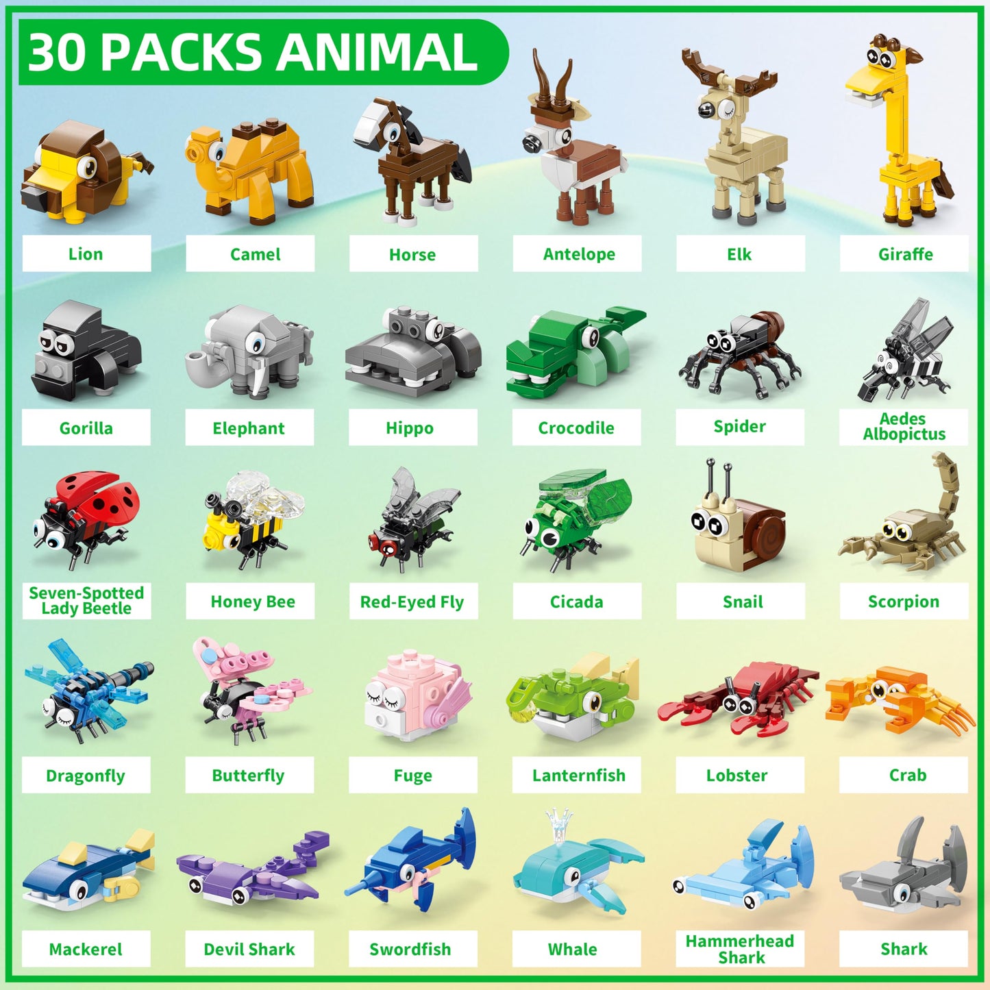 WuNian 30 Packs Animal Building Blocks Party Favors – 888 Pieces for Kids