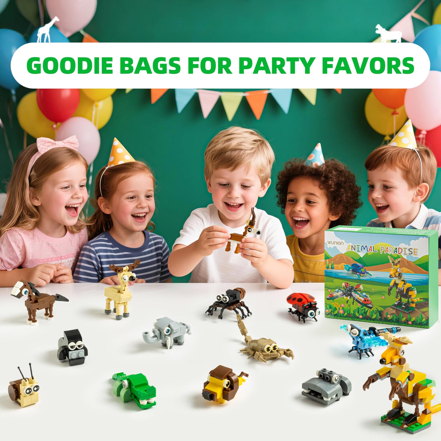 WuNian 30 Packs Animal Building Blocks Party Favors – 888 Pieces for Kids