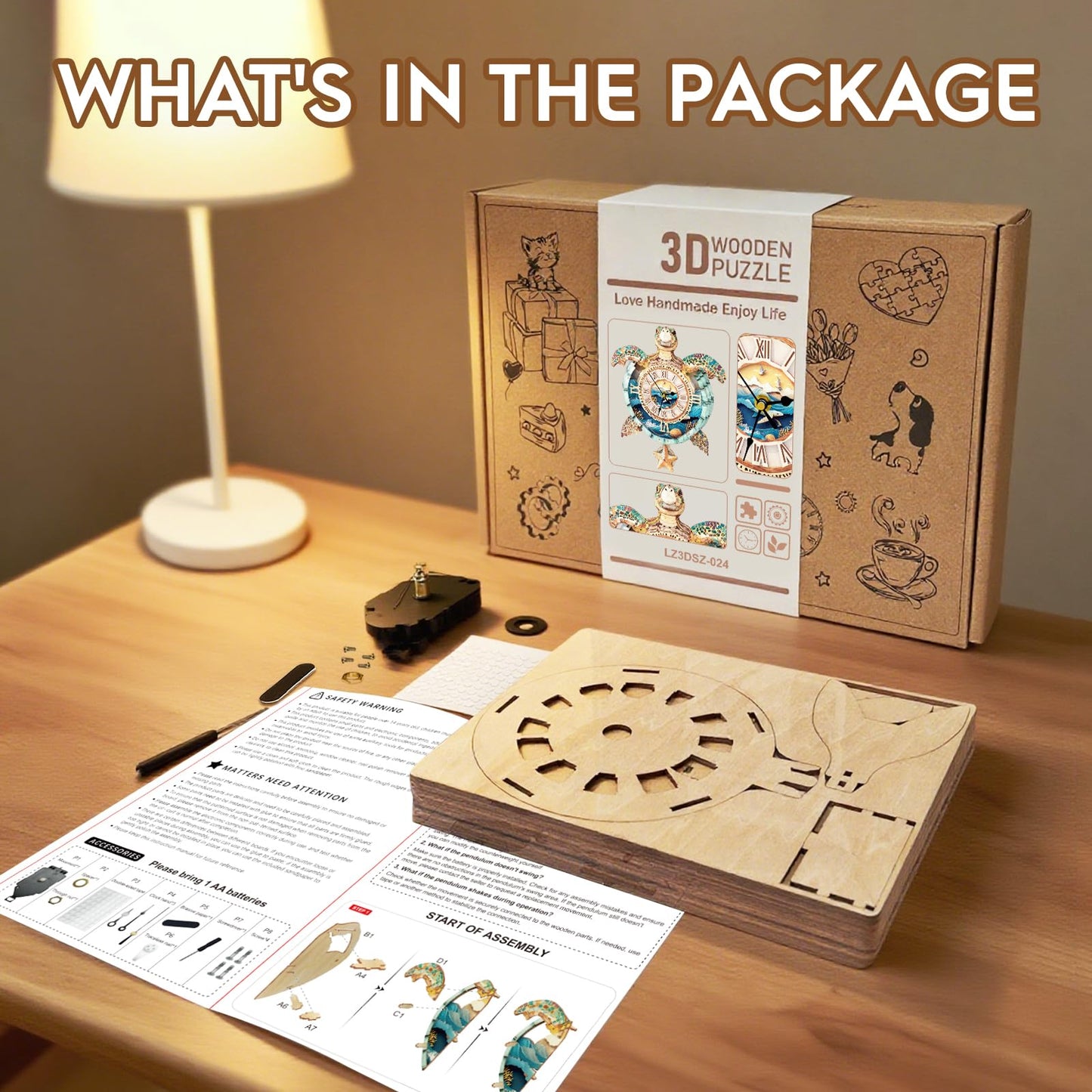 Wudhank Sea Turtle 3D Clock Puzzle – DIY Mechanical Pendulum Clock Kit