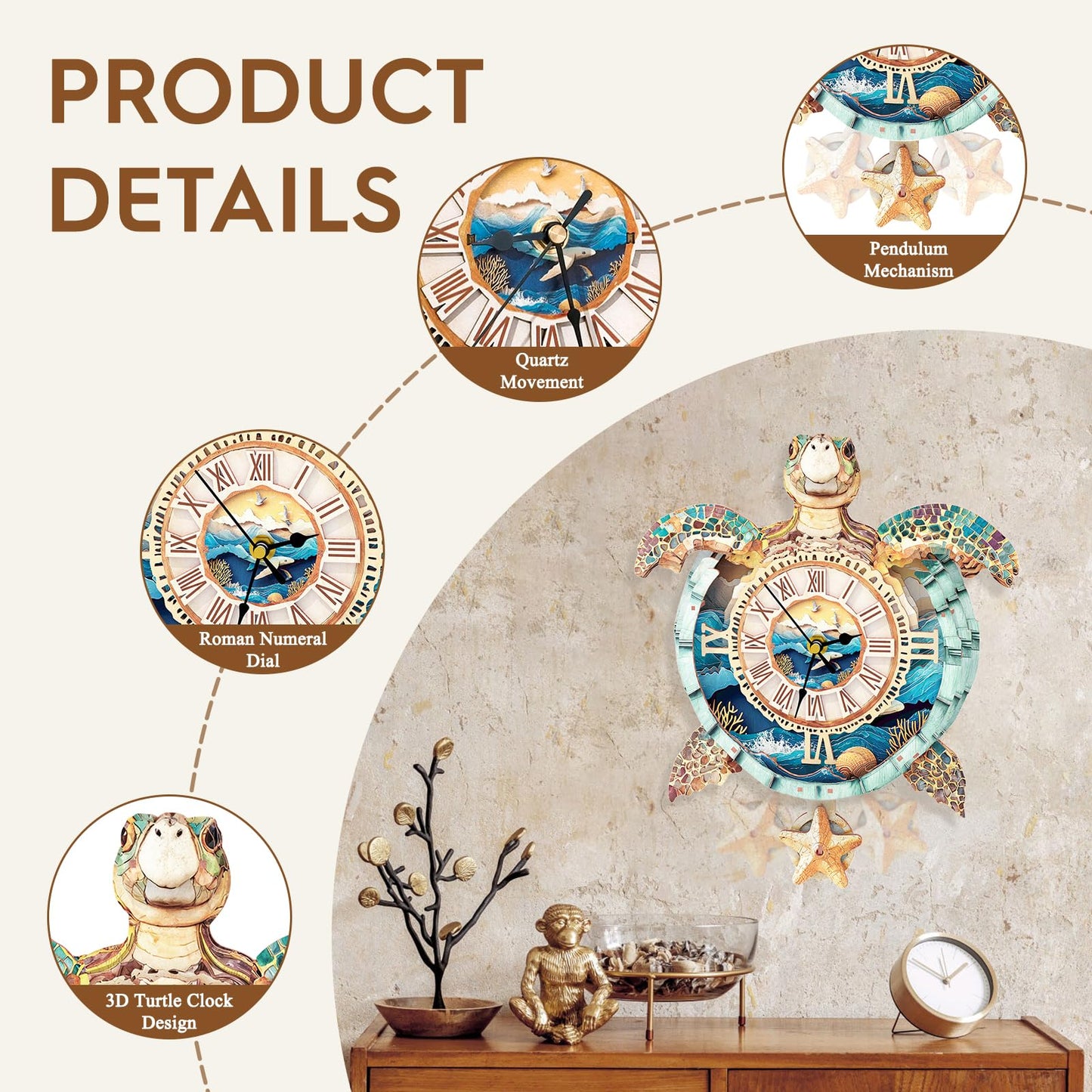 Wudhank Sea Turtle 3D Clock Puzzle – DIY Mechanical Pendulum Clock Kit