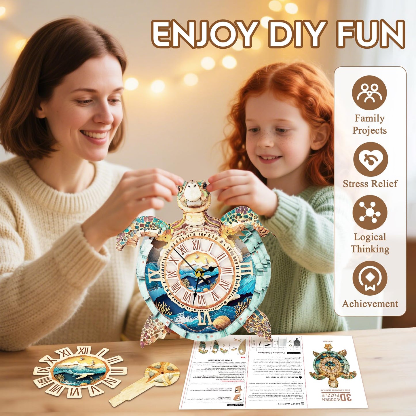 Wudhank Sea Turtle 3D Clock Puzzle – DIY Mechanical Pendulum Clock Kit