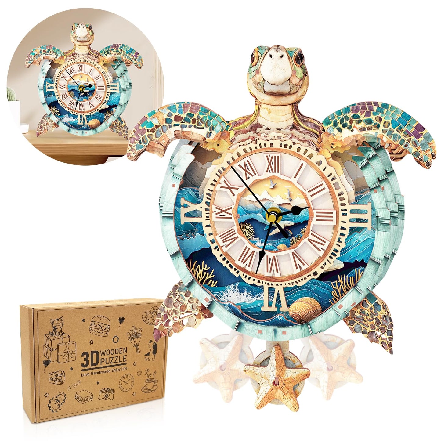 Wudhank Sea Turtle 3D Clock Puzzle – DIY Mechanical Pendulum Clock Kit
