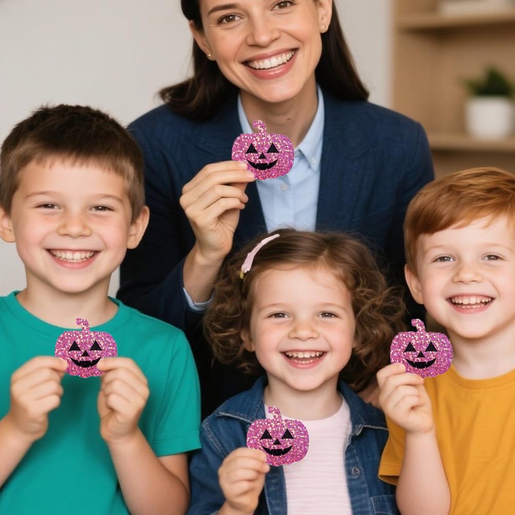 Wuhetyo 500Pcs Halloween Pumpkin Stickers Roll – Purple Glitter 1.2in, Waterproof Self-Adhesive