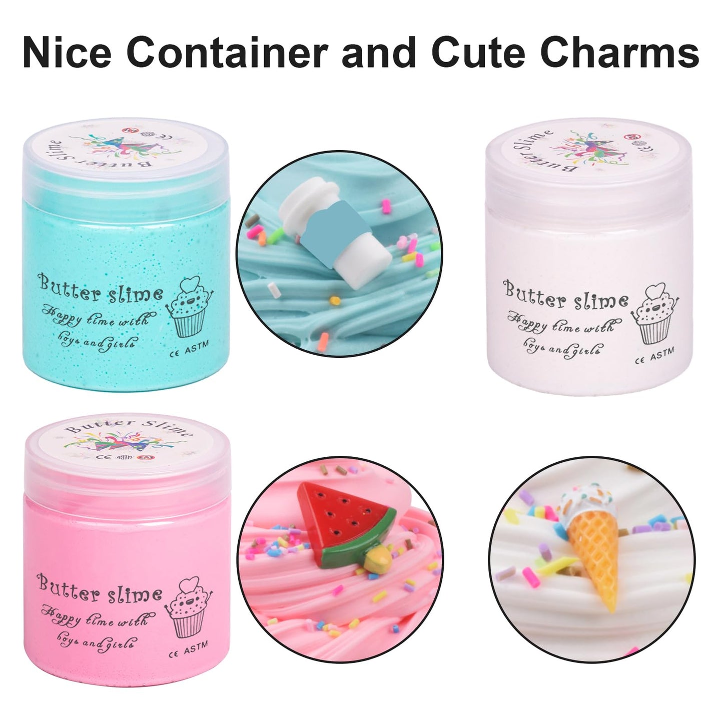 WUHUANIU Scented Slime Kit 3-Pack Butter Slime – Pink Watermelon, White Ice Cream, Ocean Coffee (3x100ml)