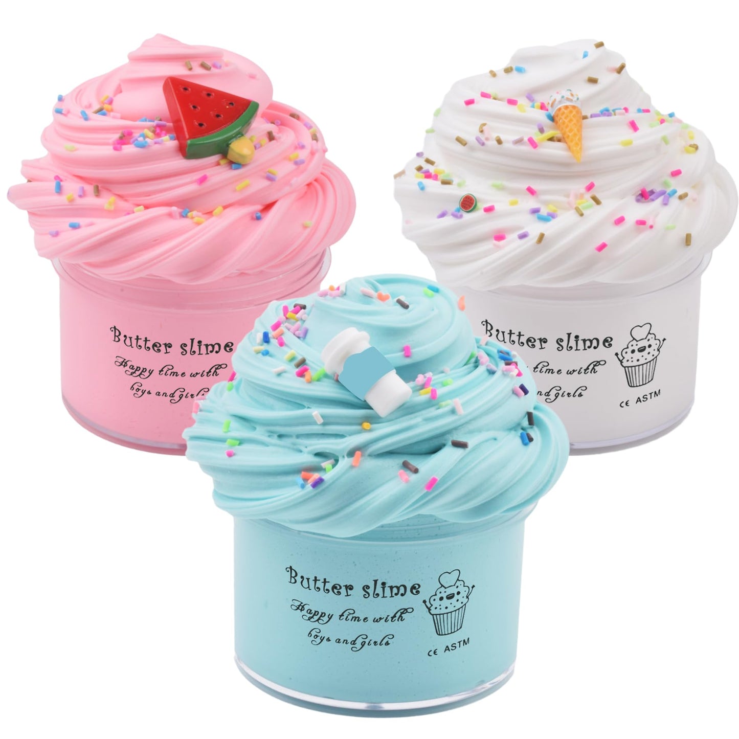 WUHUANIU Scented Slime Kit 3-Pack Butter Slime – Pink Watermelon, White Ice Cream, Ocean Coffee (3x100ml)