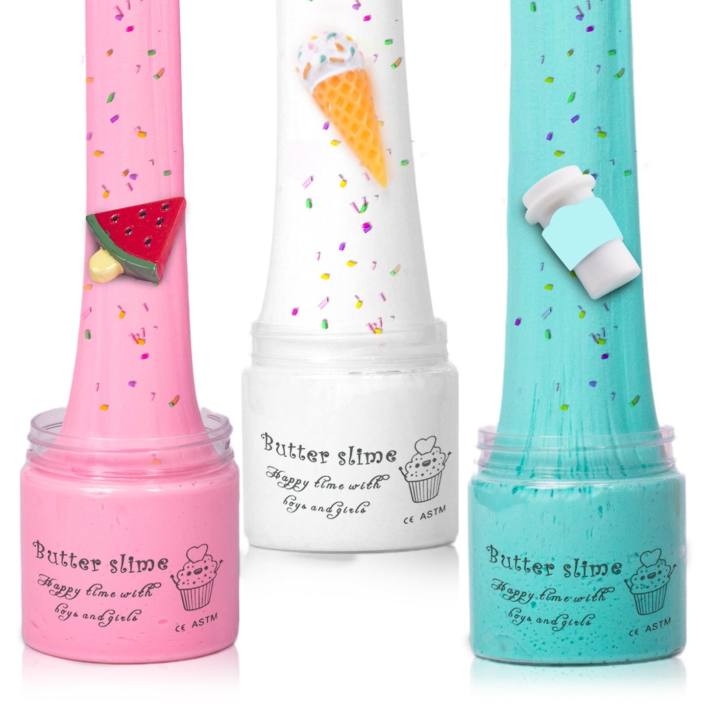 WUHUANIU Scented Slime Kit 3-Pack Butter Slime – Pink Watermelon, White Ice Cream, Ocean Coffee (3x100ml)