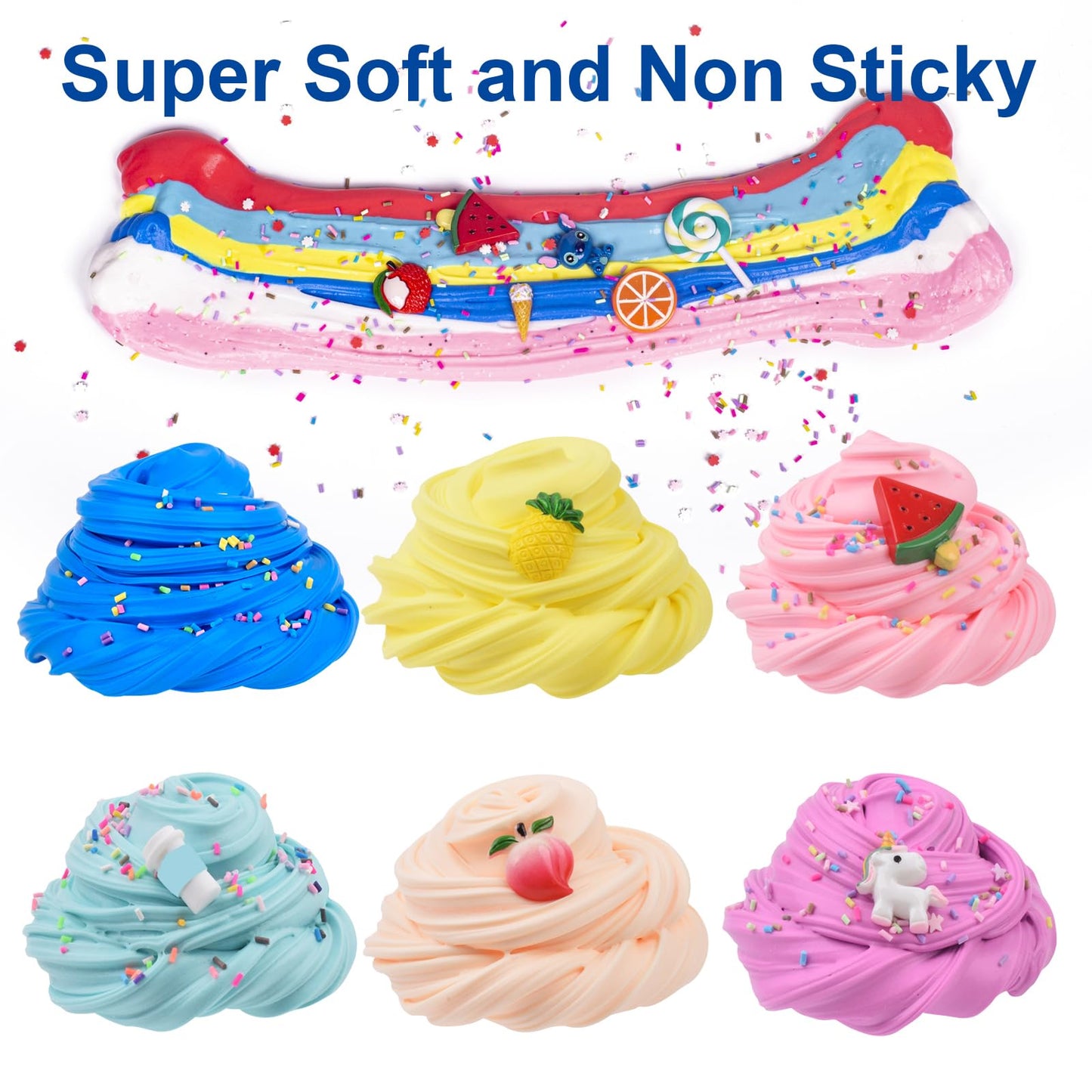 WUHUANIU Slime Kit – 6-Pack Butter Slime (Scented) Watermelon, Unicorn, Blue, Peach