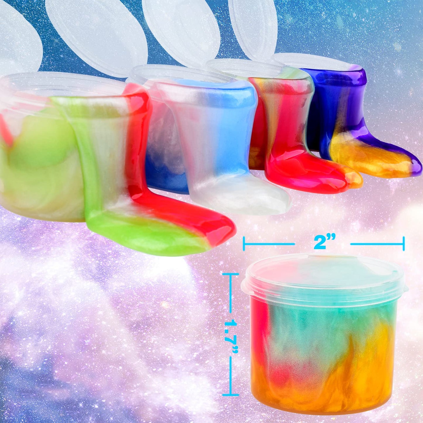 WUJYLY 4 Pack Galaxy Slime Kit – Non-Sticky Slime, Stress Relief Fun for Kids