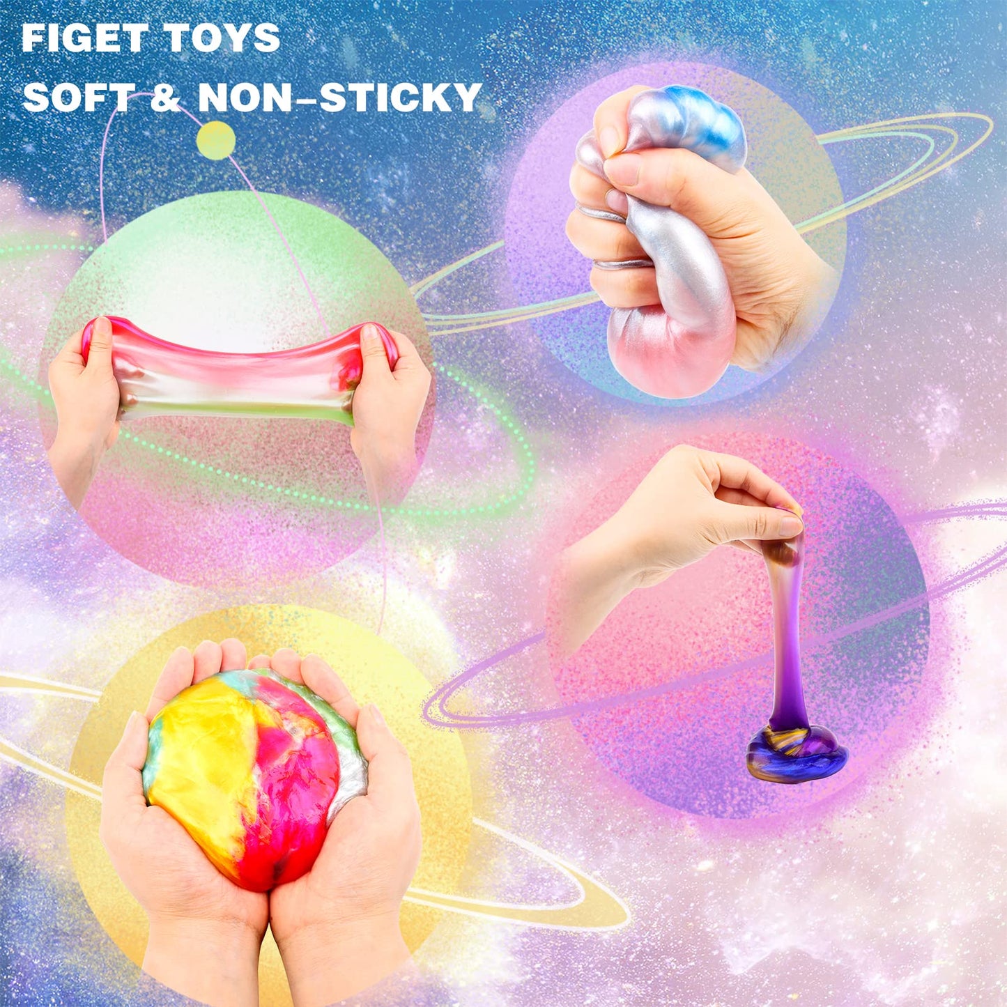 WUJYLY 4 Pack Galaxy Slime Kit – Non-Sticky Slime, Stress Relief Fun for Kids