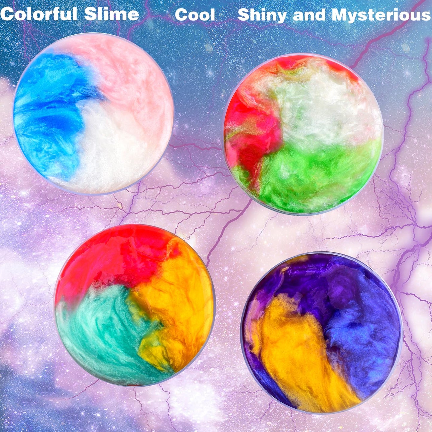 WUJYLY 4 Pack Galaxy Slime Kit – Non-Sticky Slime, Stress Relief Fun for Kids
