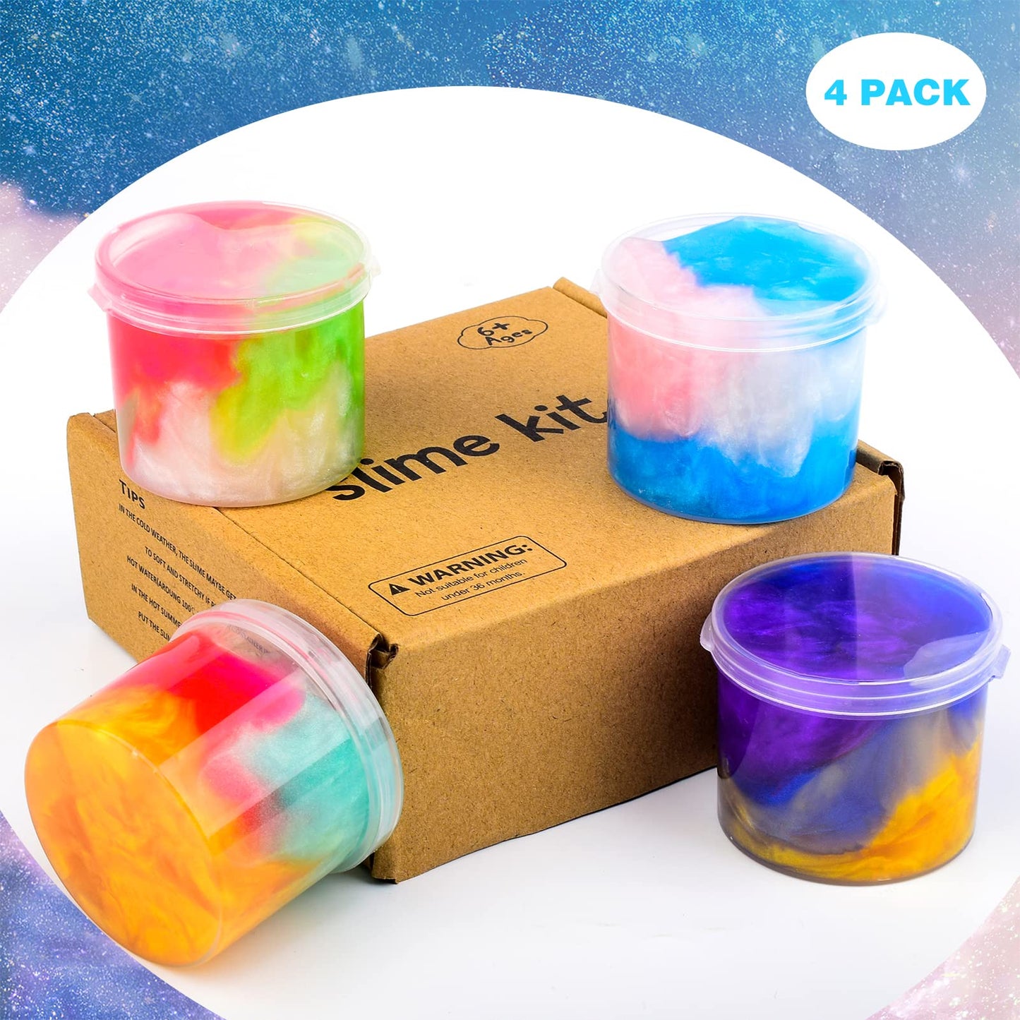 WUJYLY 4 Pack Galaxy Slime Kit – Non-Sticky Slime, Stress Relief Fun for Kids
