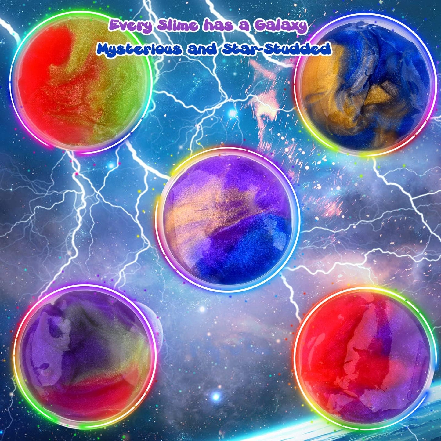 WUJYLY Galaxy Slime Kit – 60-Pack Non-Sticky Galaxy Slime for Kids Parties & Gifts