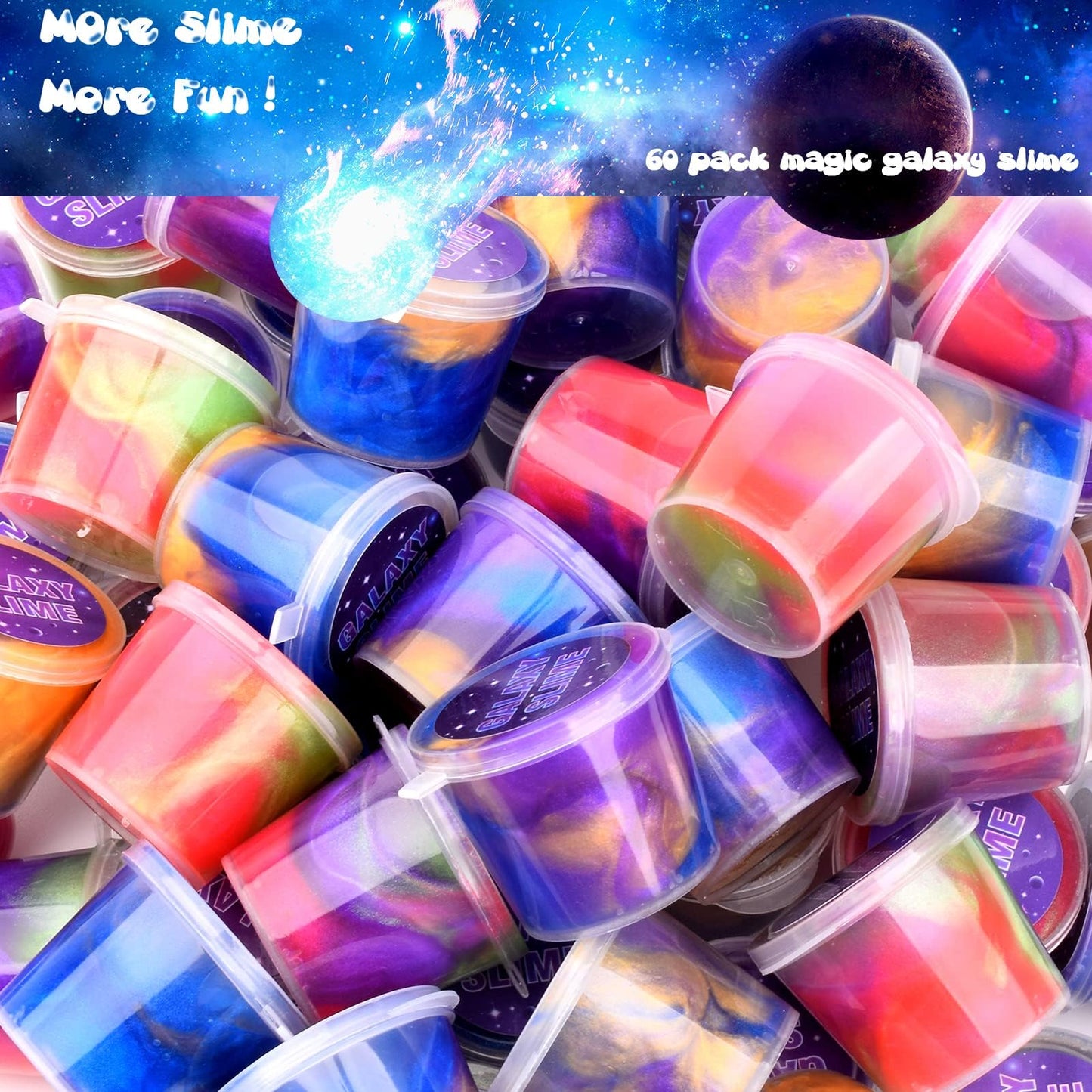 WUJYLY Galaxy Slime Kit – 60-Pack Non-Sticky Galaxy Slime for Kids Parties & Gifts