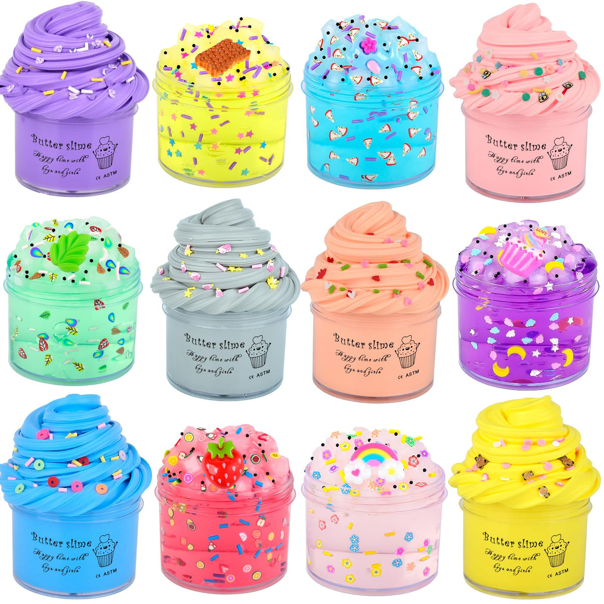 WUJYLY Slime Kit 12 Pack – Butter & Crystal Slimes for Party Favors