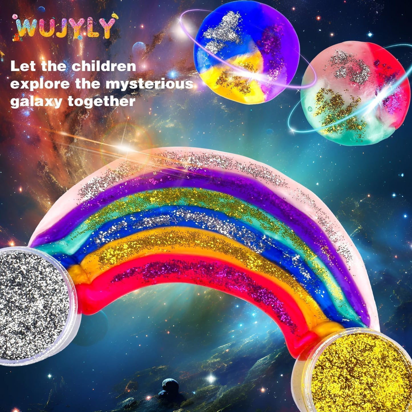 WUJYLY Galaxy Slime Kit 46-Pack – Valentine Kids Party Favors, Non-Sticky Soft Slime