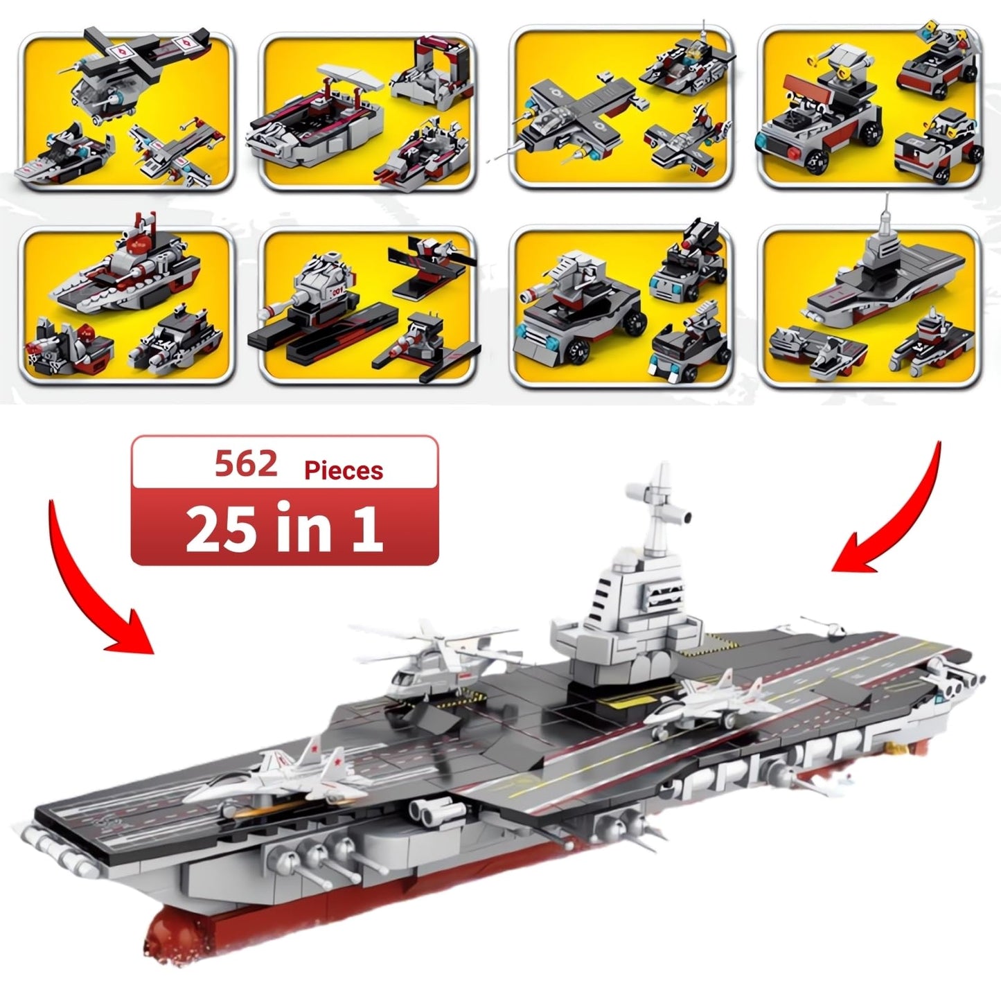 WULOBOOI 8-in-1 WW2 Aircraft Carrier Building Set | 562-Piece Naval Warship Model Kit