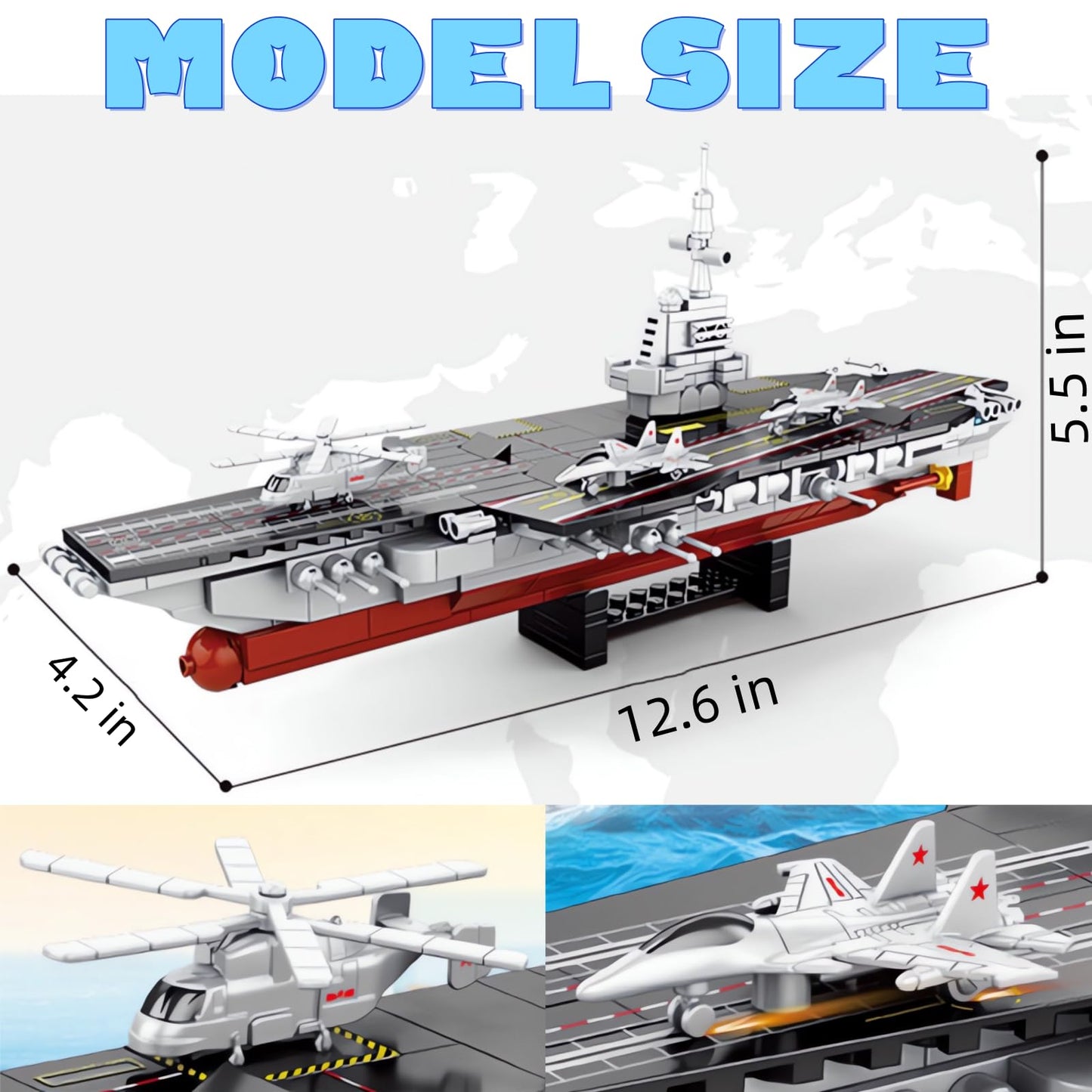 WULOBOOI 8-in-1 WW2 Aircraft Carrier Building Set | 562-Piece Naval Warship Model Kit