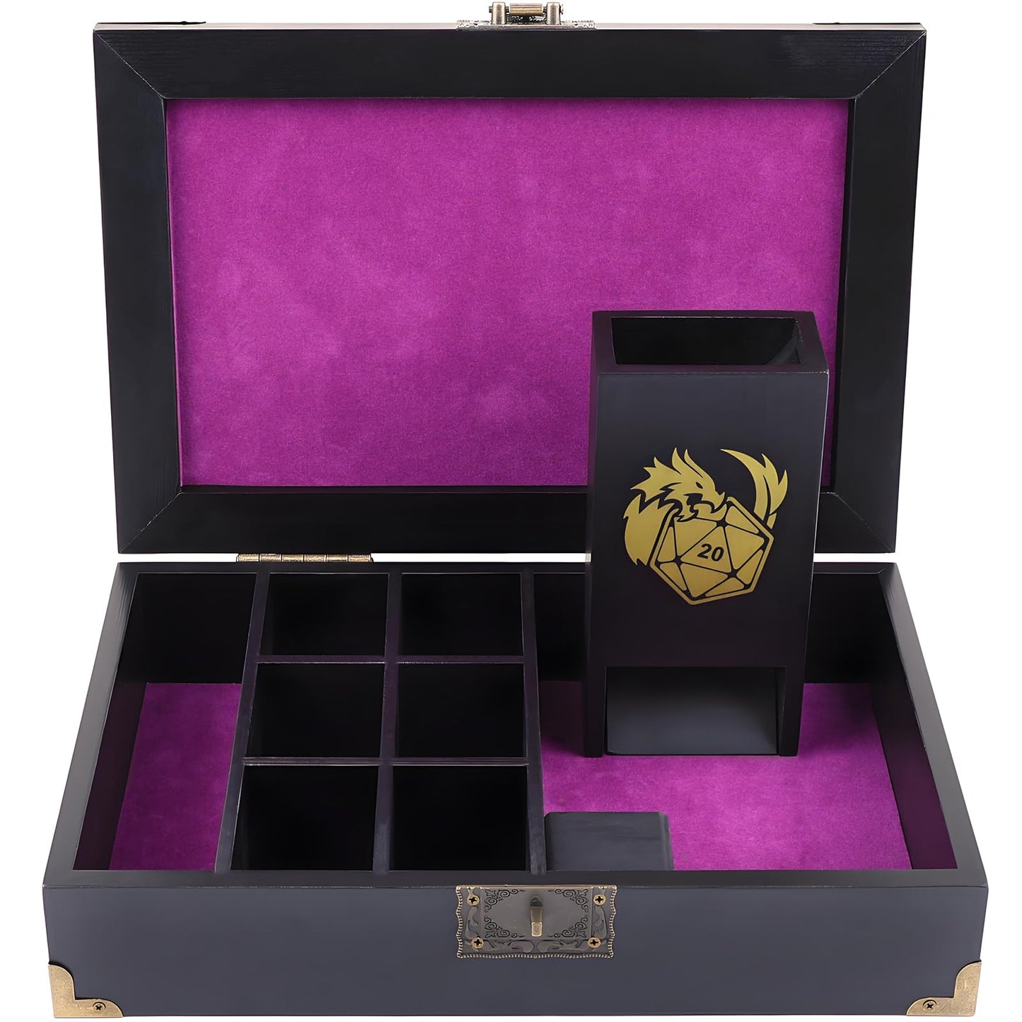 Wunhunew DND Dice Tray and Tower Storage Box – Premium Wooden Dice Organizer for RPGs