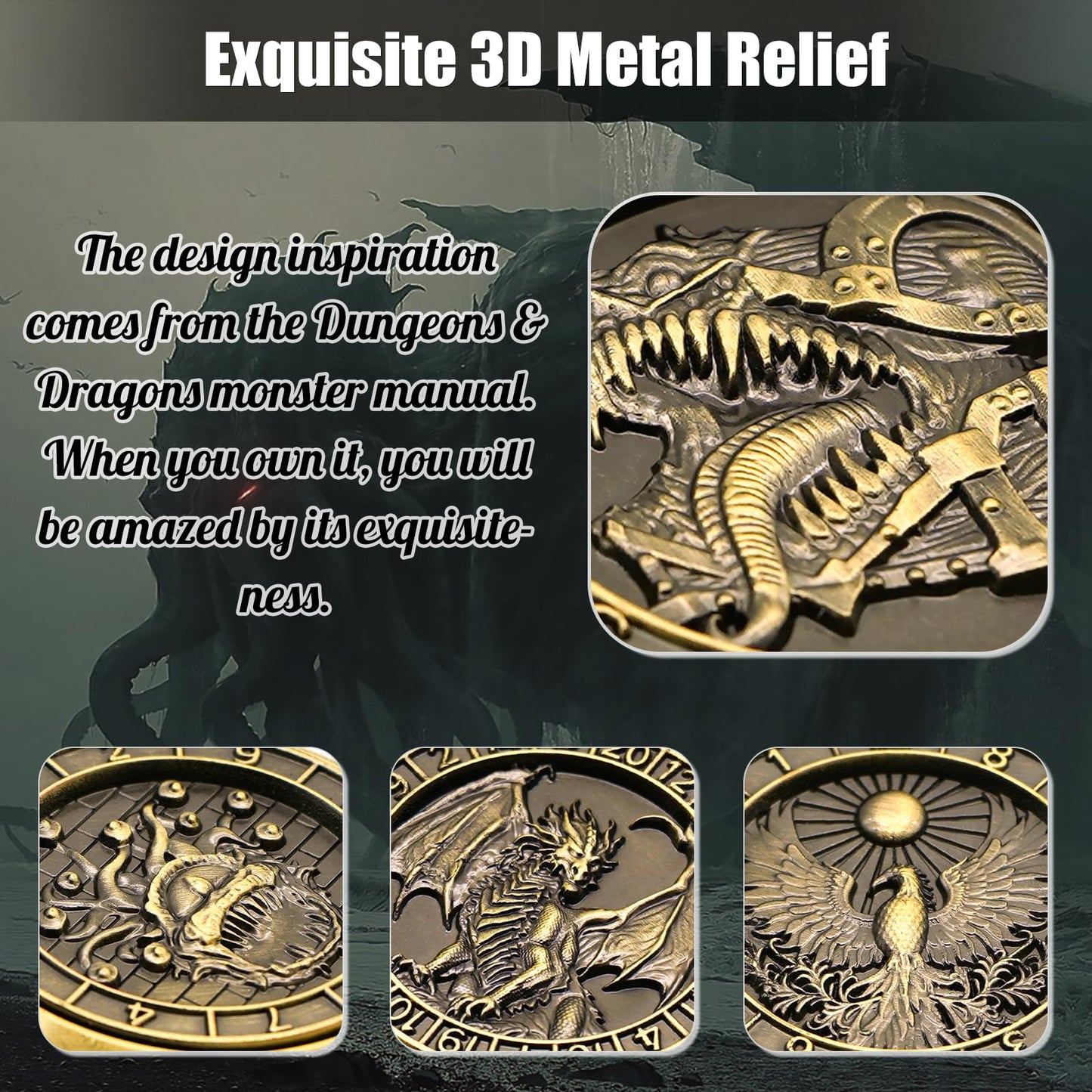 Wunhunew DND Spinner Dice 7-in-1 Copper 3D Relief – D&D Dice Set