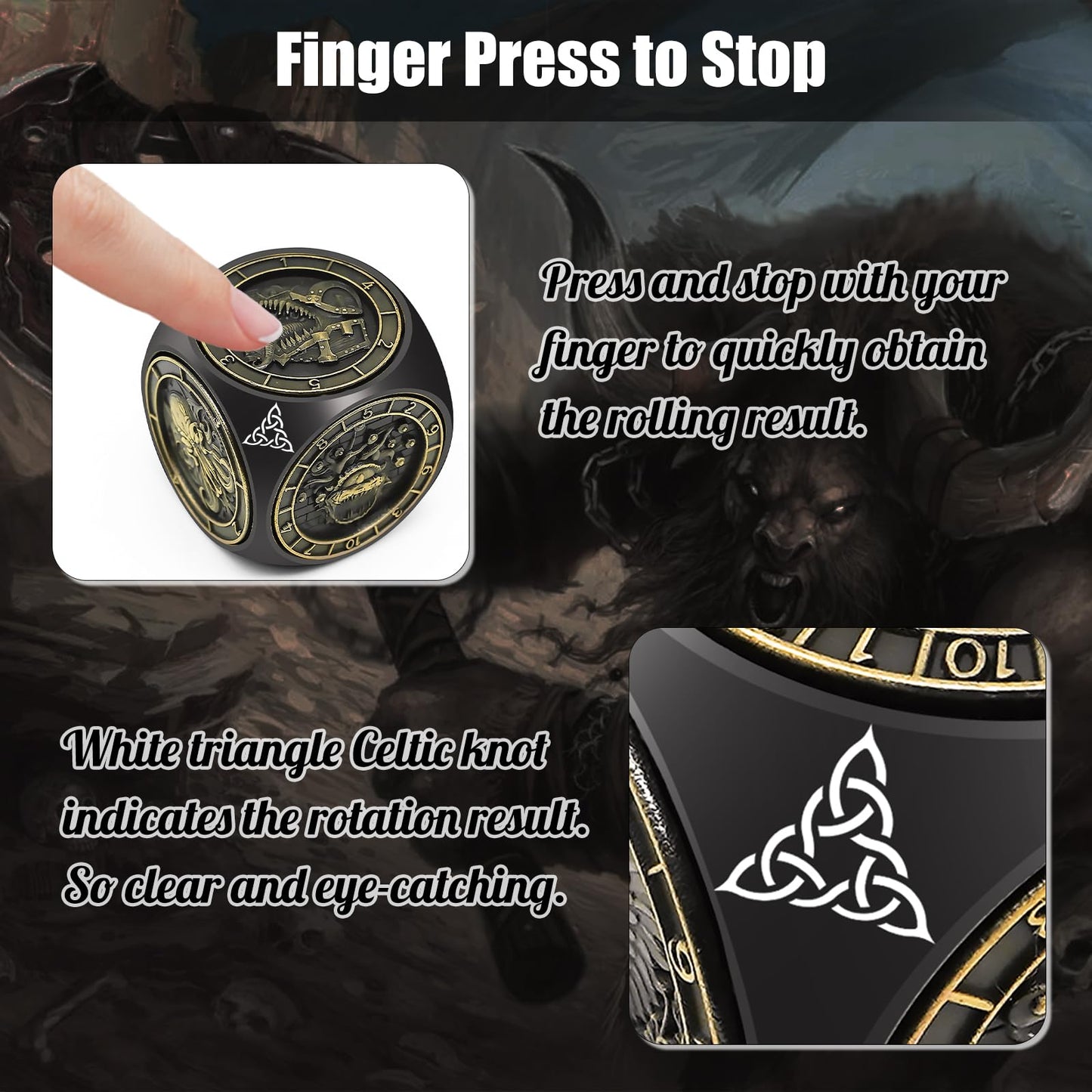 Wunhunew DND Spinner Dice 7-in-1 Copper 3D Relief – D&D Dice Set